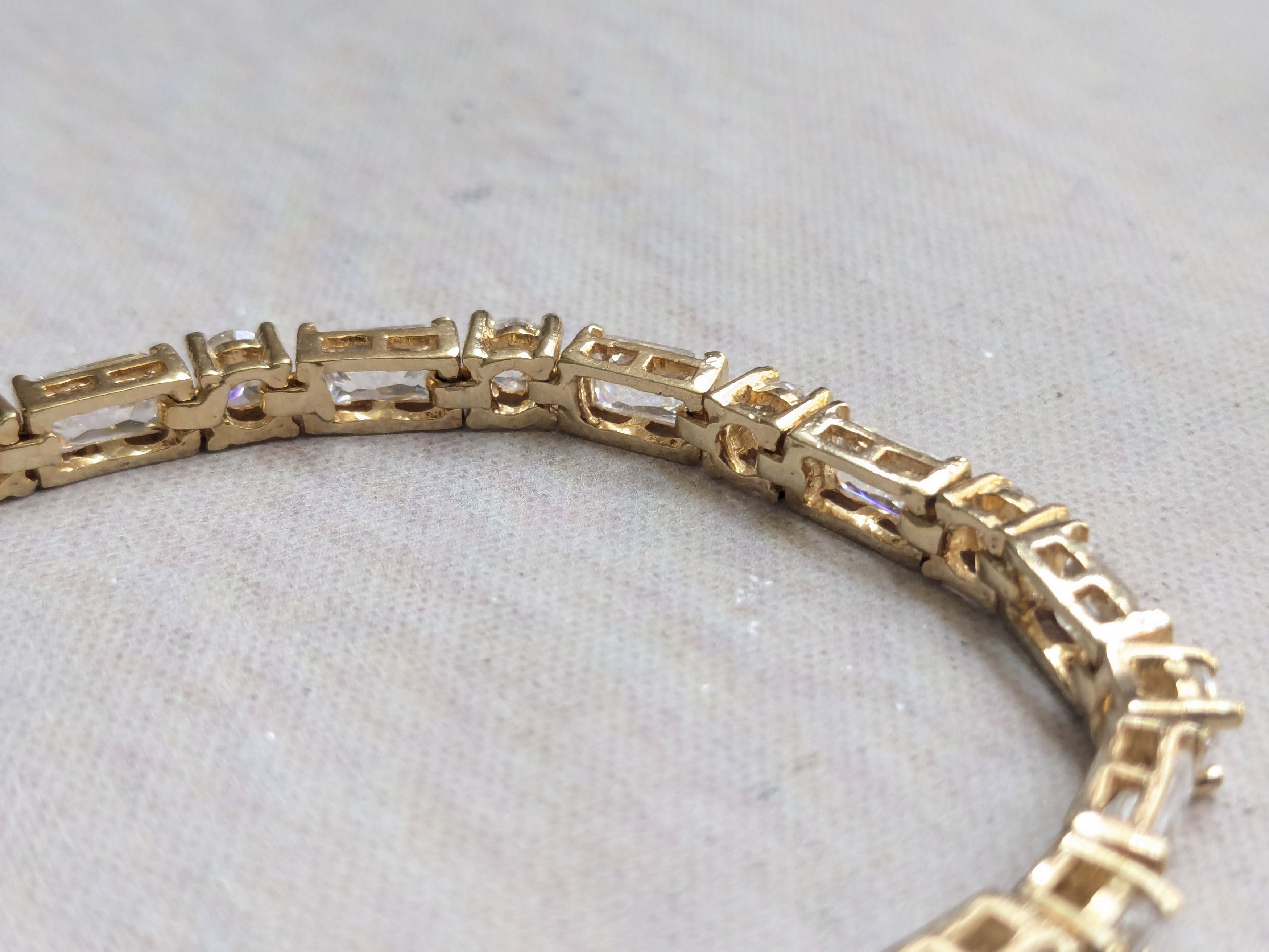 Sterling Silver Sterling Silver Tennis Bracelet 7 Gold Clear CZ Size ONE SIZE - 5 Thumbnail