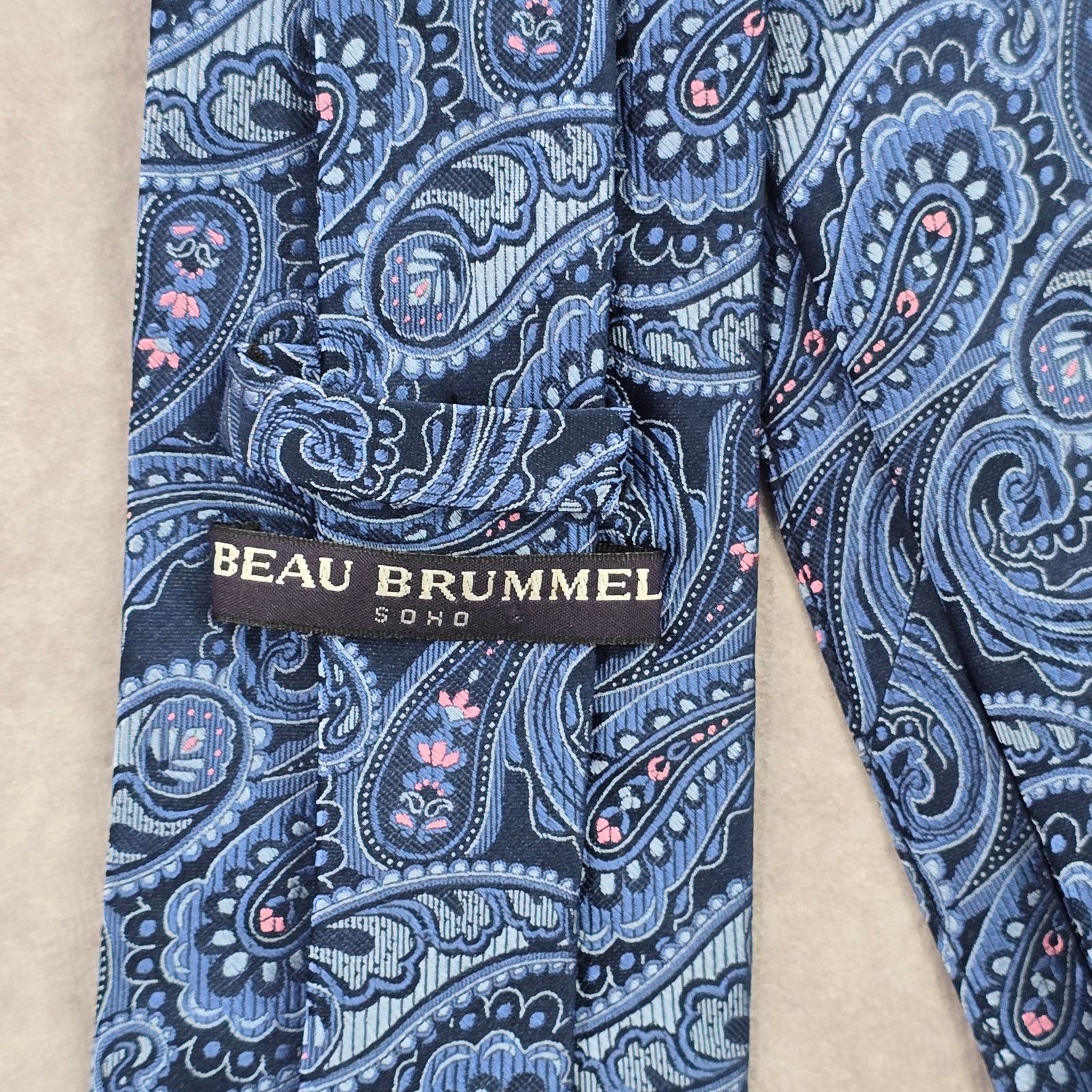 Other Beau Brummel Soho Blue Floral Paisley 100% Silk Neck Tie Size 30 - 4 Thumbnail