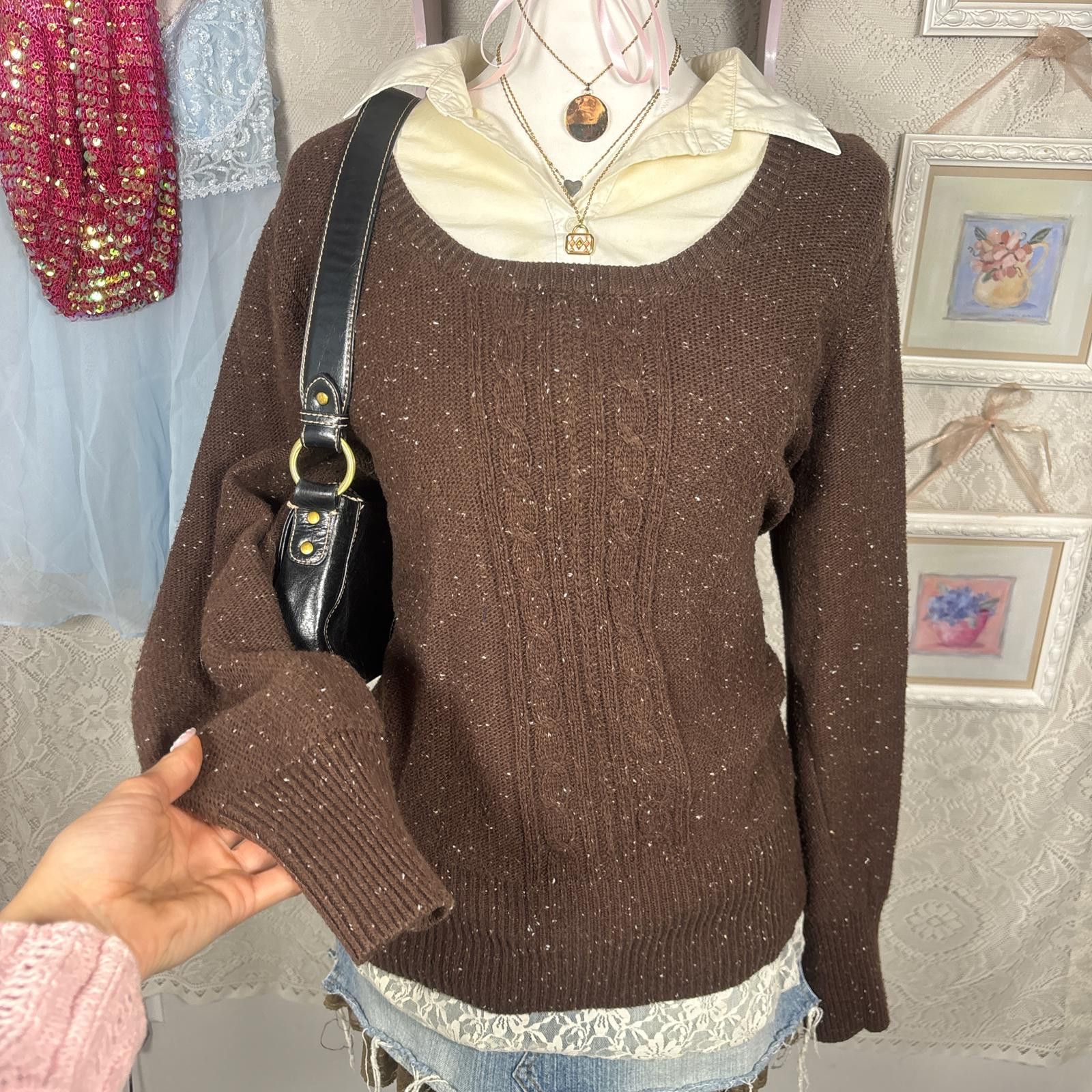 Apt. 9 vintage cozy brown layered knit sweater Size XL / US 12-14 / IT 48-50 - 3 Thumbnail