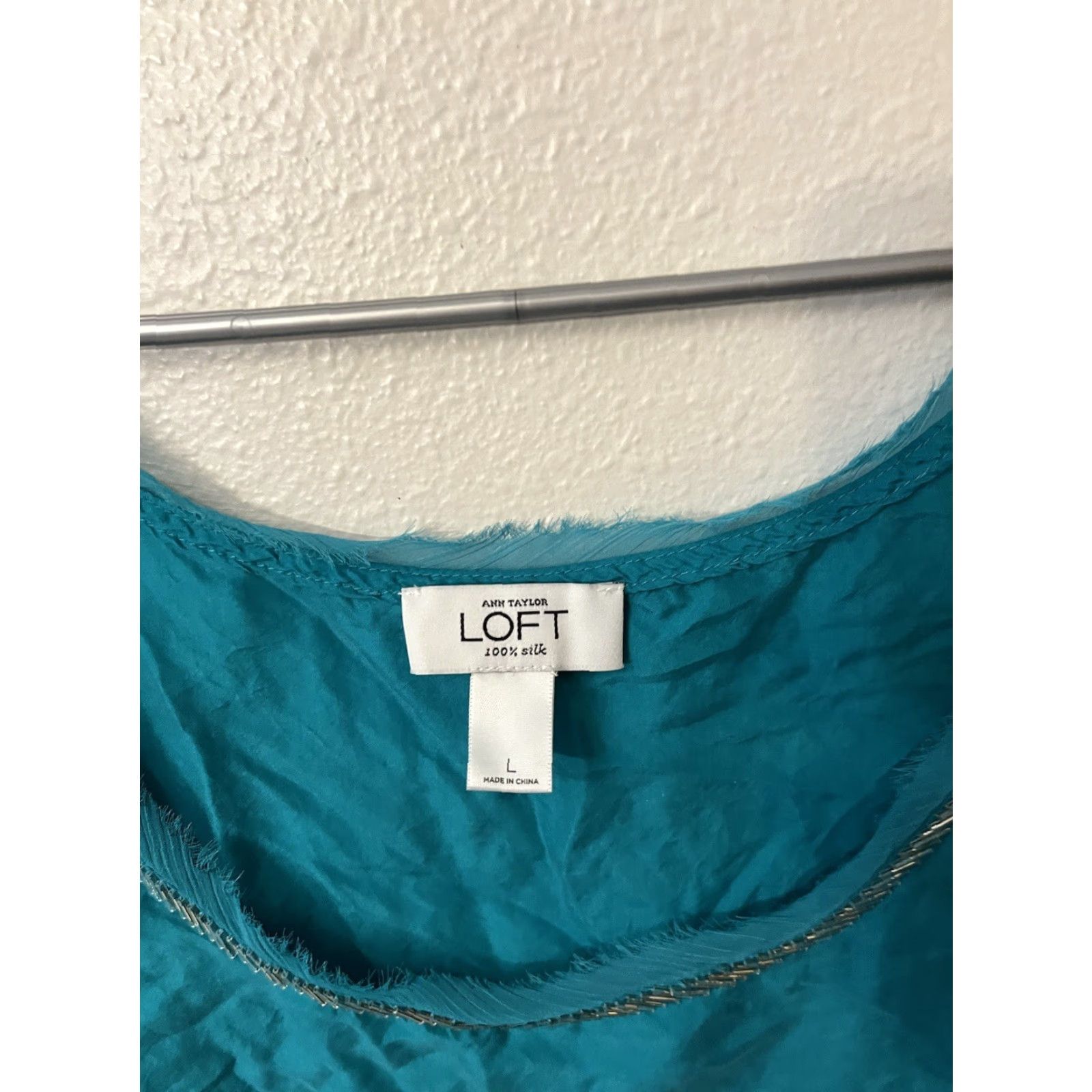 Ann Taylor LOFT Womens Green Silk Cami Tank Top Size Large Beads detail Tank Sleeveless Scoop Neck Vintage: No Size L / US 10 / IT 46 - 2 Thumbnail