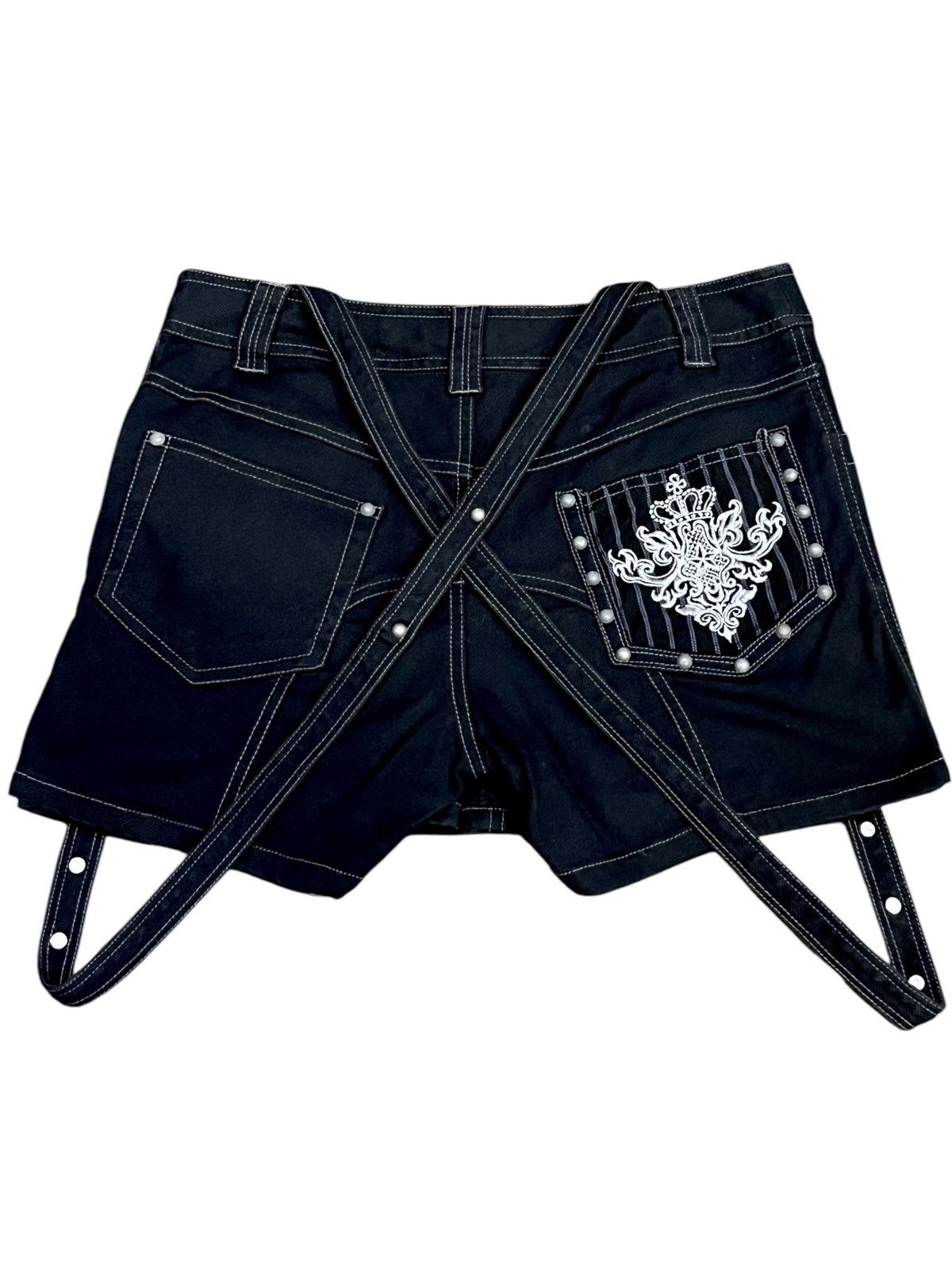 Tribal Streetwear ALGONQUINS Punk Bondage Studded Hybrid Mini Skirt Hot Pants Size 30" / US 8 / IT 44 - 9 Thumbnail