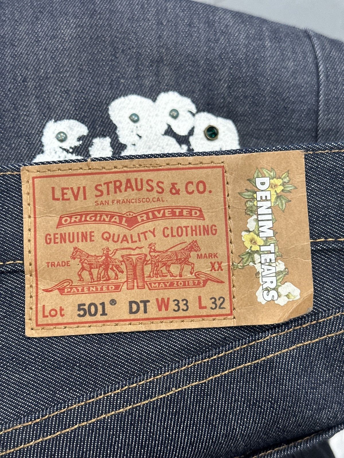 DENIM TEARS Denim Tears Cotton Wreath Rhinestone Selvedge Jeans Size US 33 - 2 Thumbnail