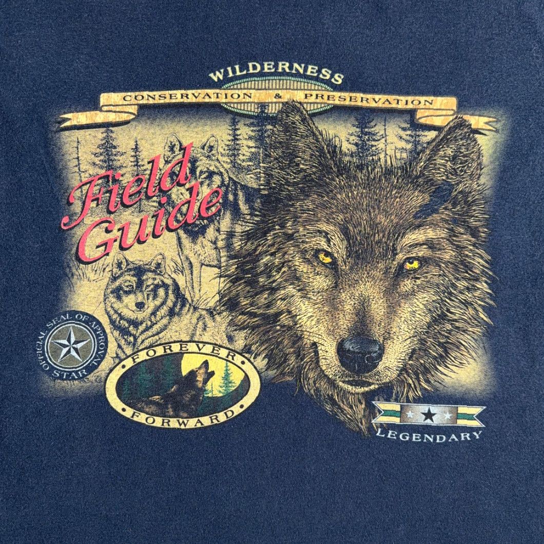 Vintage VINTAGE Outdoor Gear Wolf Shirt Adult MEDIUM Blue 90s Nature Conservation Wilderness Wolves Long Sleeve Crew Neck Cotton T-Shirt Mens Size US M / EU 48-50 / 2 - 2 Thumbnail