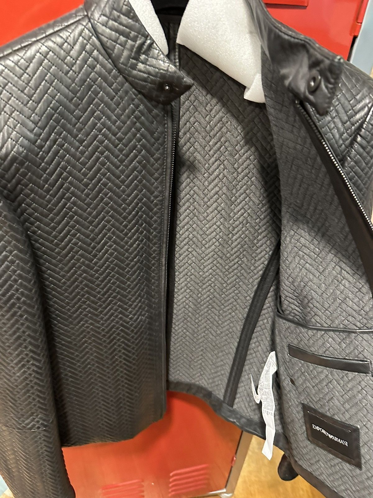Emporio Armani Black lamb leather geometric jacket Size US M / EU 48-50 / 2 - 6 Thumbnail