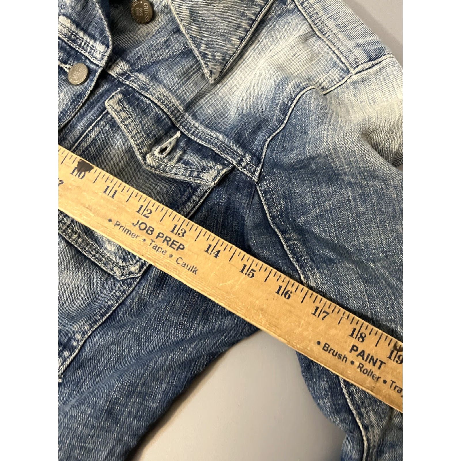 Guess GUESS Jacket Women’s Small Distressed Blue Denim Cotton Button Pockets 80s 90s Style Regular Fit Size 28" / US 6 / IT 42 - 5 Thumbnail