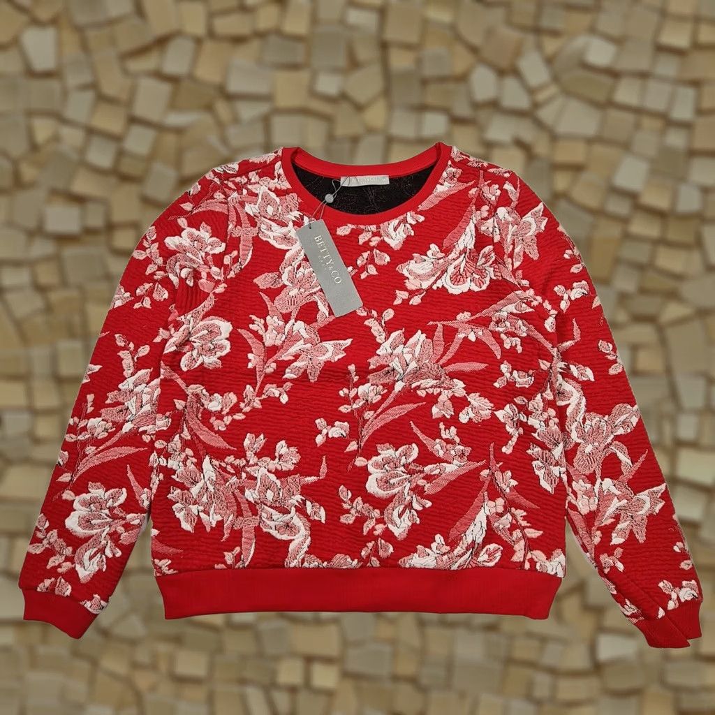 CO Betty & Co Womens Jumper Red 12 UK Floral Print Long Sleeves Stretch Top Size XL / US 12-14 / IT 48-50 - 1 Thumbnail