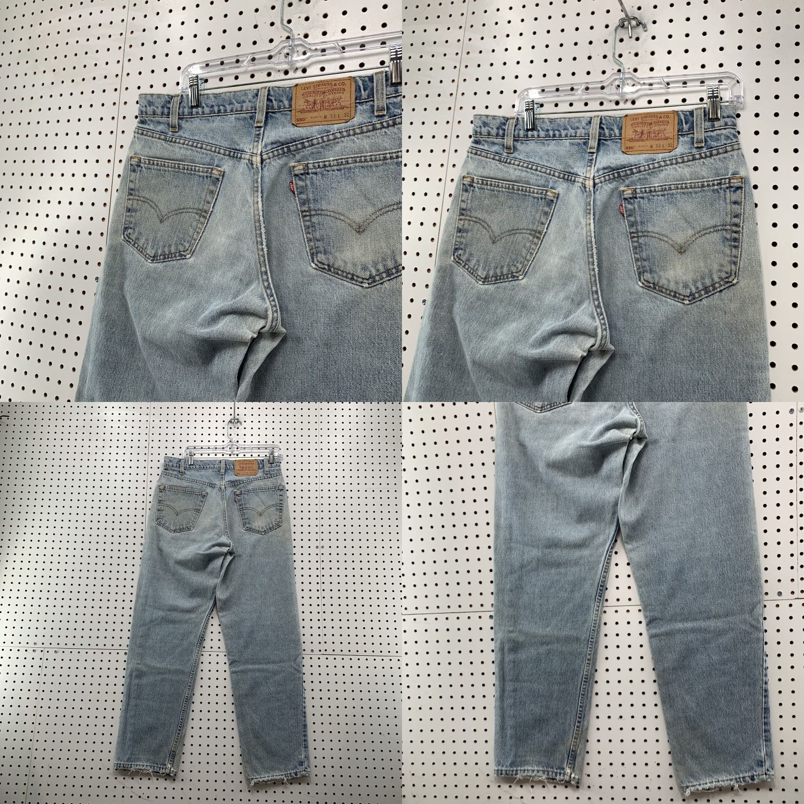 Levi's VINTAGE Levi's 550 Blue Denim Jeans Mens 33x32 Distressed 90s USA Fits 32x31 Size US 33 - 8 Thumbnail