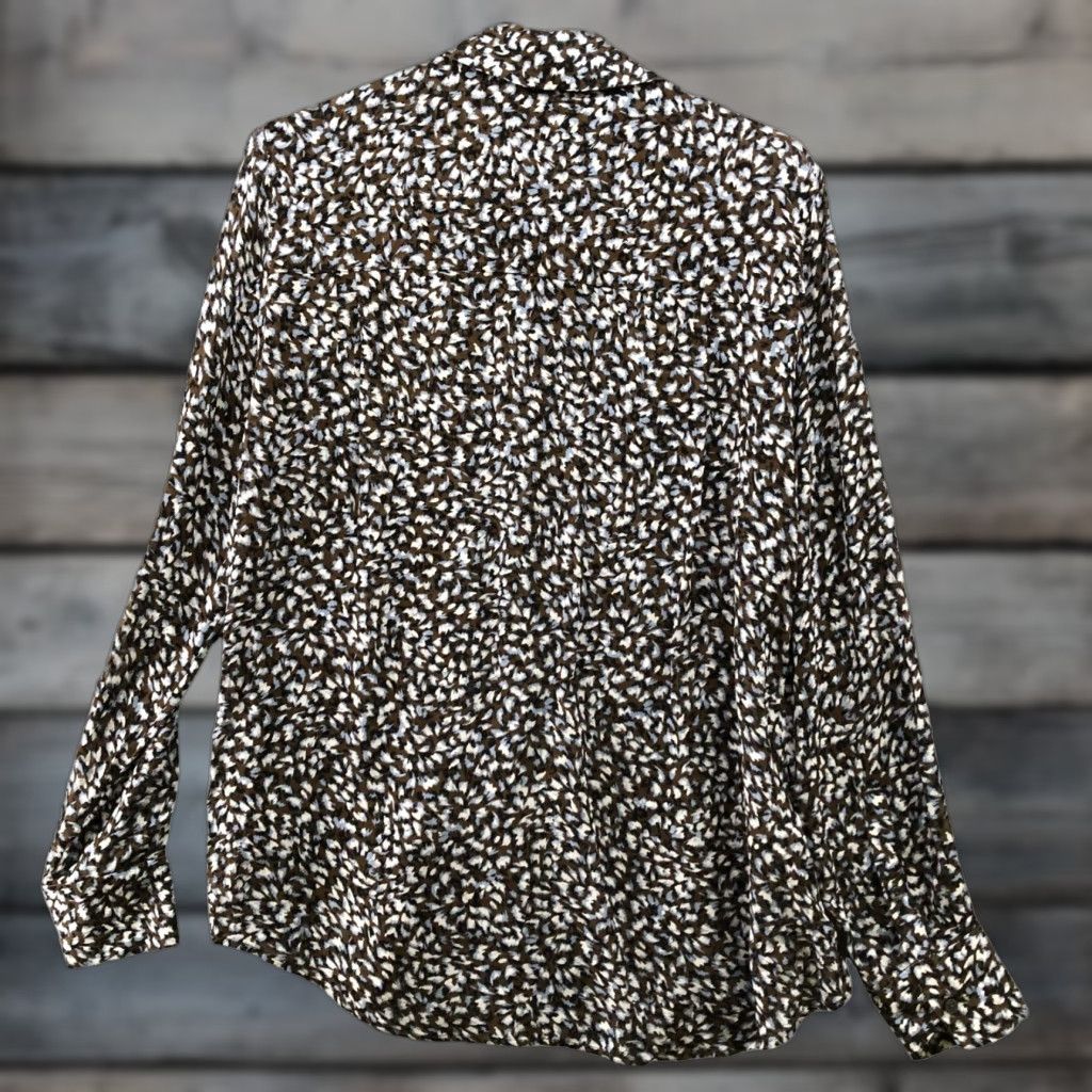 Club Monaco Club Monaco Blouse Long Sleeve Womens XS Button Down Silky Floral Brown Viscose Dressy Casual Workwear Size XS / US 0-2 / IT 36-38 - 1 Thumbnail