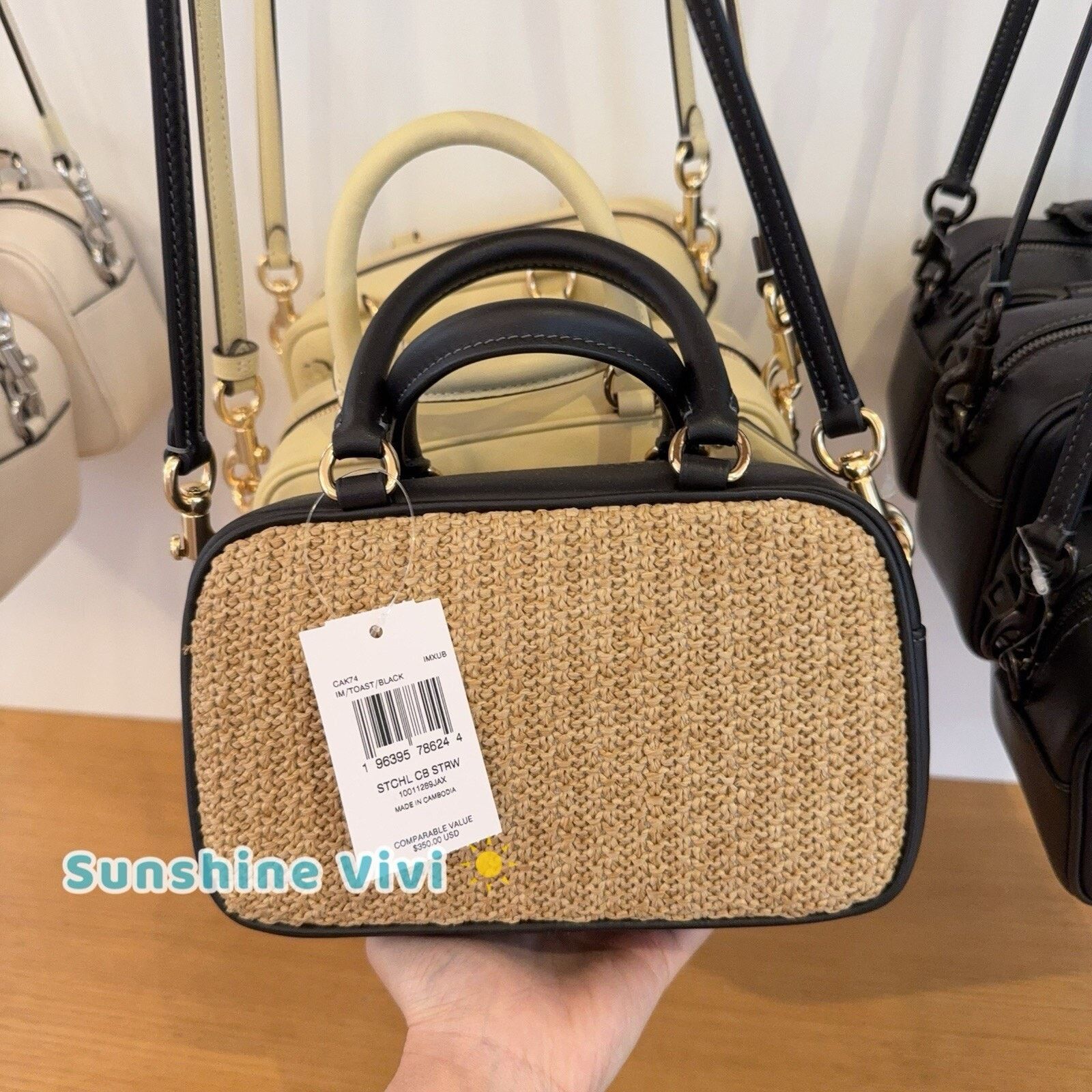 Coach NWT COACH Satchel Mini Bag CAK74 Toast/Black Straw Leather Size ONE SIZE - 4 Thumbnail