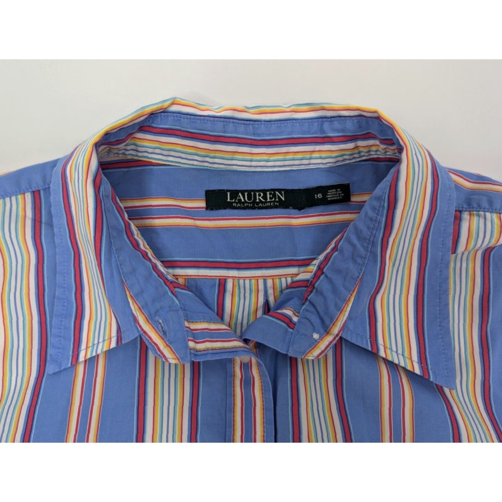 Ralph Lauren Lauren Ralph Lauren Womens Shirt Long Sleeve Button Blue Colorful Stripe 16 Regular Knit 100% Cotton Button-Up Casual All Seasons Womens Size XXL / US 16-18 / IT 52-54 - 6 Thumbnail