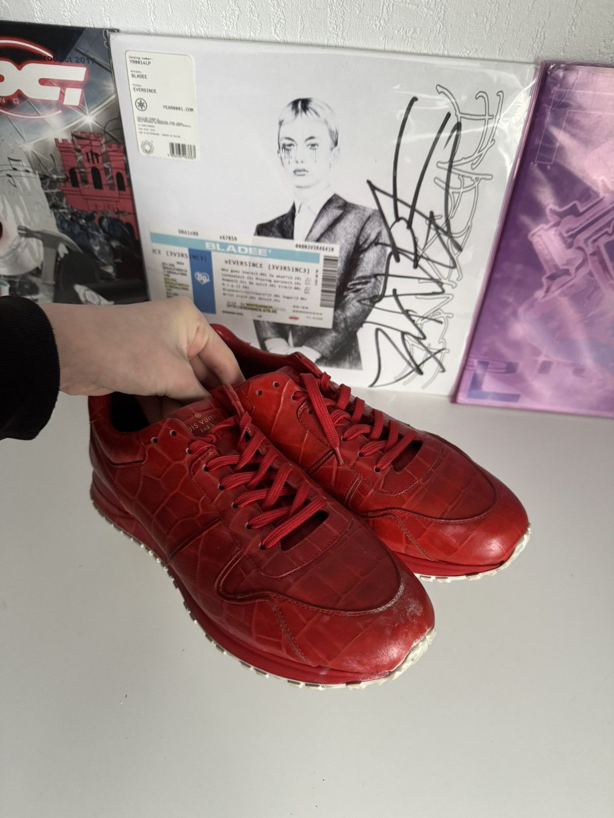 Louis Vuitton Louis Vuitton Red Crocodile Embossed Leather Sneakers Luxury Size US 7.5 / EU 40-41 - 16 Thumbnail