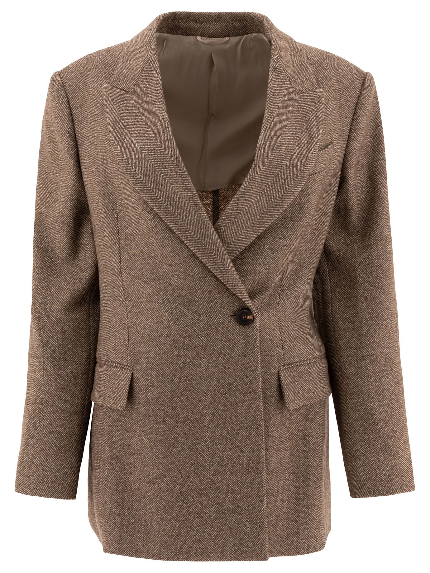 Brunello Cucinelli Brushed Techno Wool Chevron Blazer With Monili Size M / US 6-8 / IT 42-44 - 1 Thumbnail
