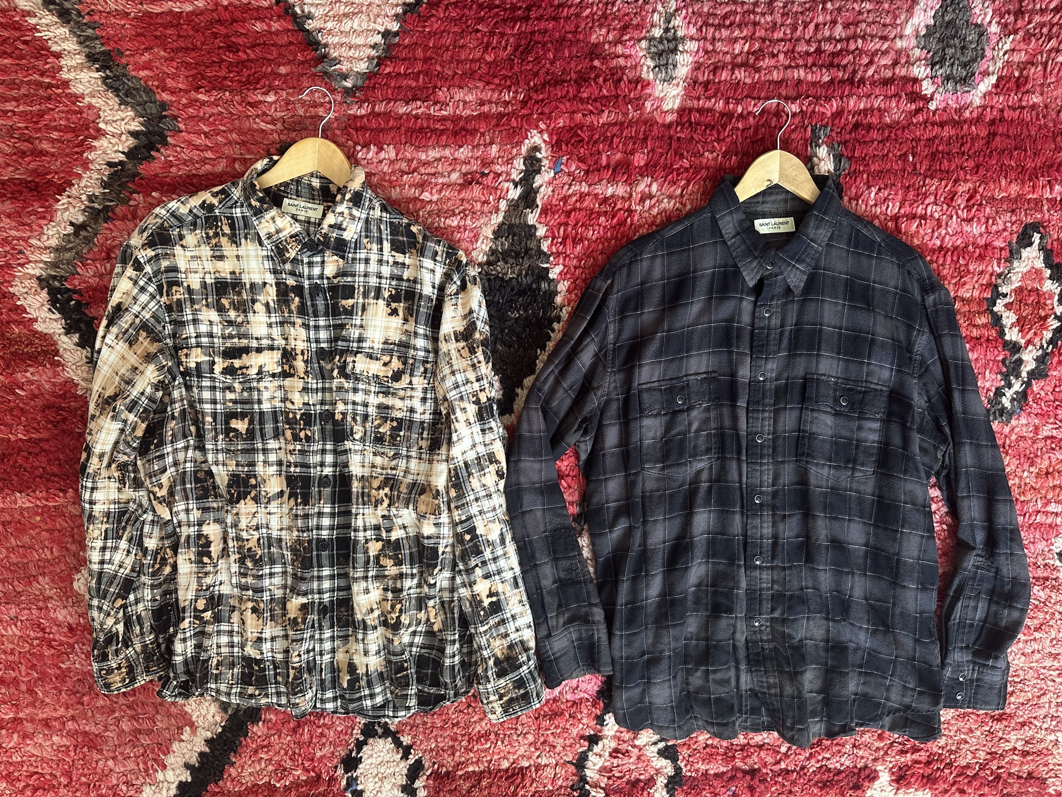 Hedi Slimane × Saint Laurent Paris Hedi Slimane Saint Laurent Bleached Plaid Flannel Shirt Size US L / EU 52-54 / 3 - 2 Thumbnail