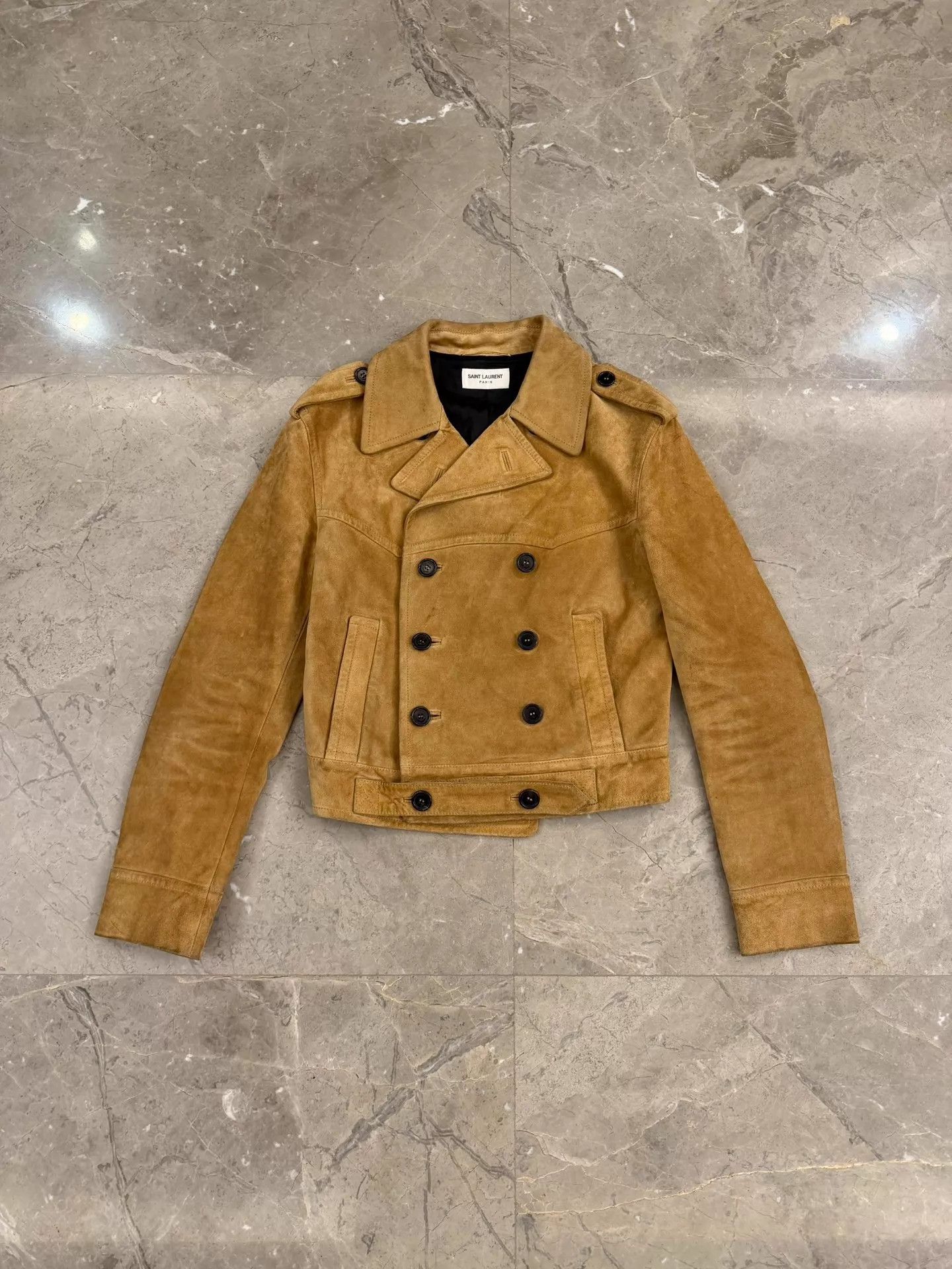 Saint Laurent Paris SLP Natural Calfskin Suede Napoleon Jacket F34 Size XS / US 0-2 / IT 36-38 - 2 Thumbnail