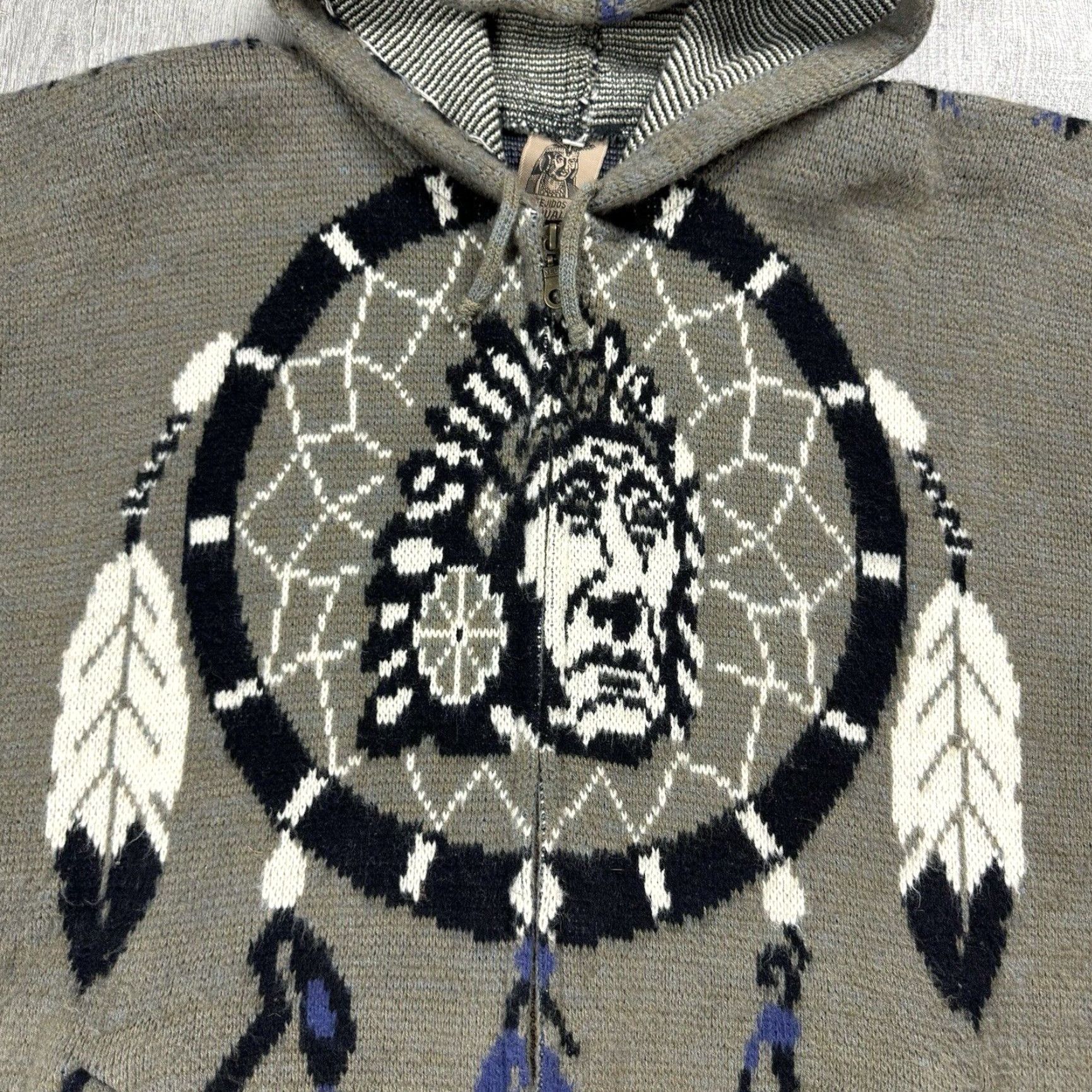 Vintage VINTAGE Tejidos Atahualpa Alpaca Wool Full Zip Hoodie Chief Feather Graphic Sweater L Gray Unisex Adults Knitted Aztec 90s Style Mens Womens Size L / US 10 / IT 46 - 2 Thumbnail