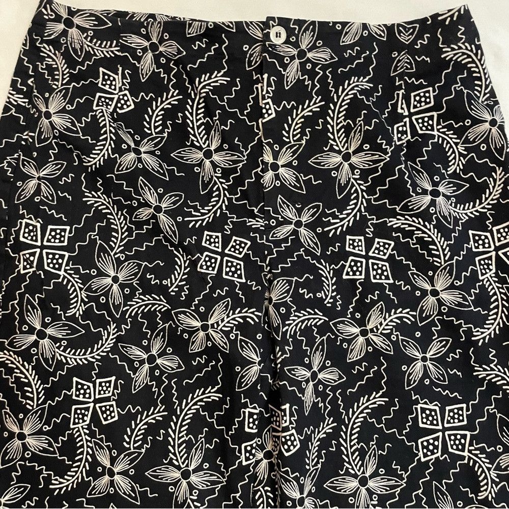 Chicos Chico's Design Black White Floral Cotton Pants Size 2 US L Size 36" / US 14 / IT 50 - 3 Thumbnail