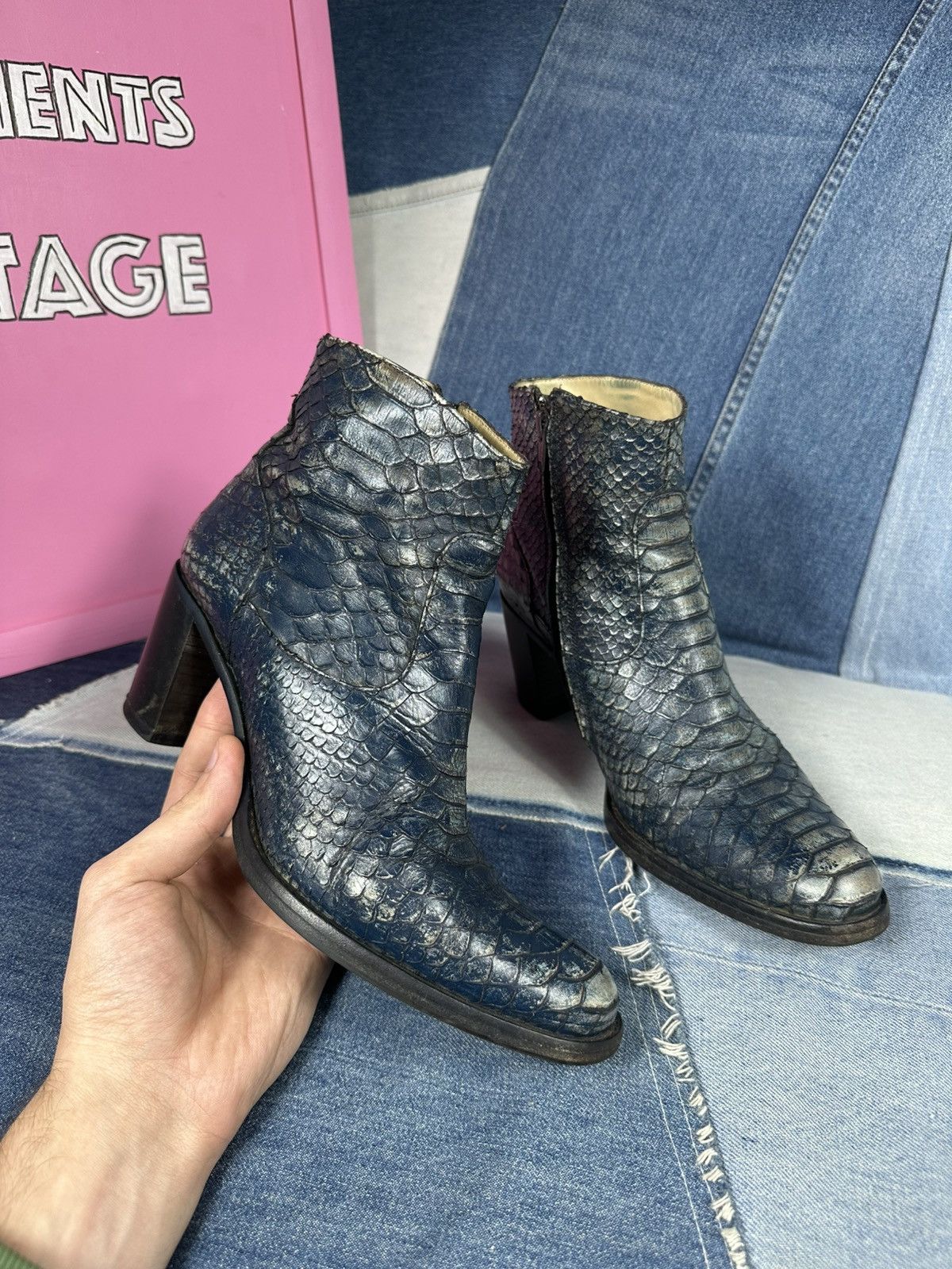 Other Free Lance Heels Ankle Boots Exotic Leather Snake Cowboy Size US 8 / IT 38 - 7 Thumbnail