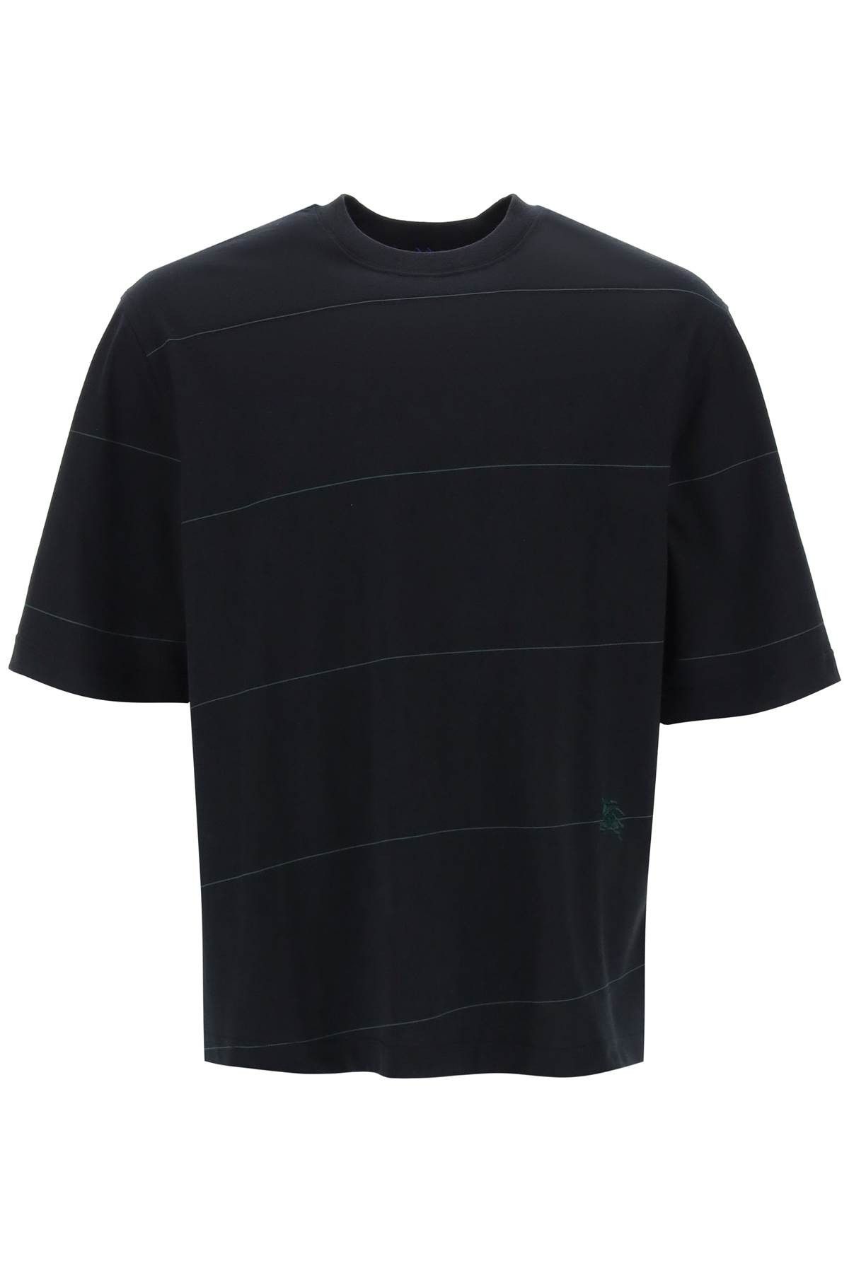 image of Burberry Striped T-Shirt With Ekd Embroidery in Black, Men's (Size Medium)