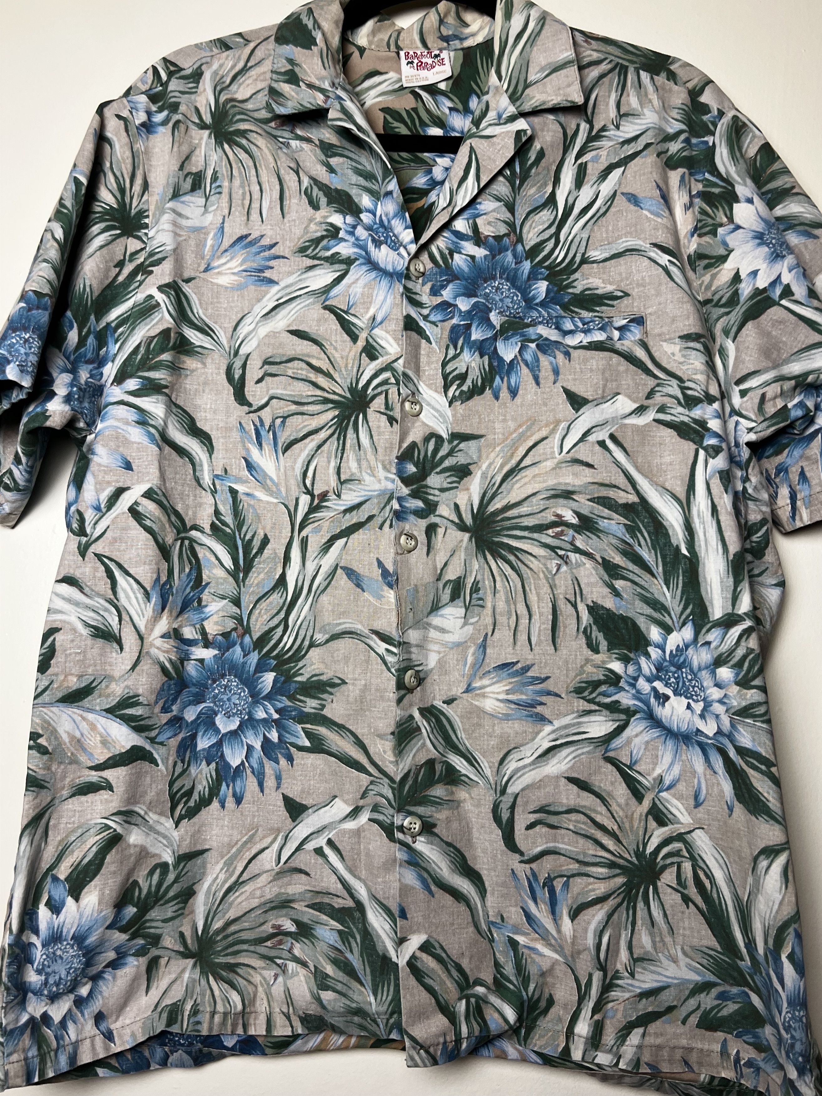 Vintage Vntg 70s Hawaiian Aloha Shirt: Barefoot in Paradise Floral Size US L / EU 52-54 / 3 - 7 Thumbnail