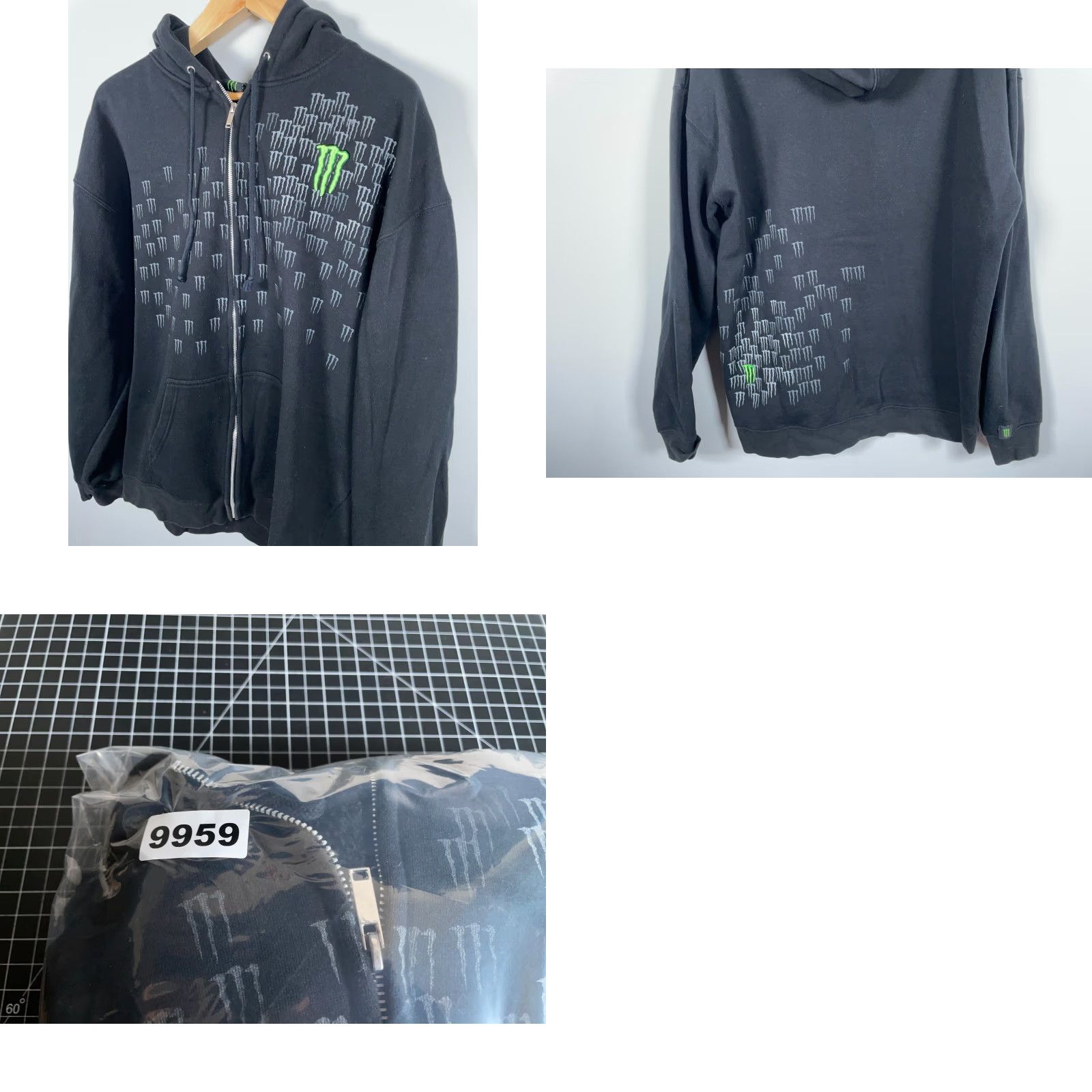 Vintage Monster Energy Hoodie Mens 2XL Black Zip Full 2XL Graphic Print Sweatshirt Official Product Retro Logo Pockets Front Back Accents Size US XXL / EU 58 / 5 - 9 Thumbnail