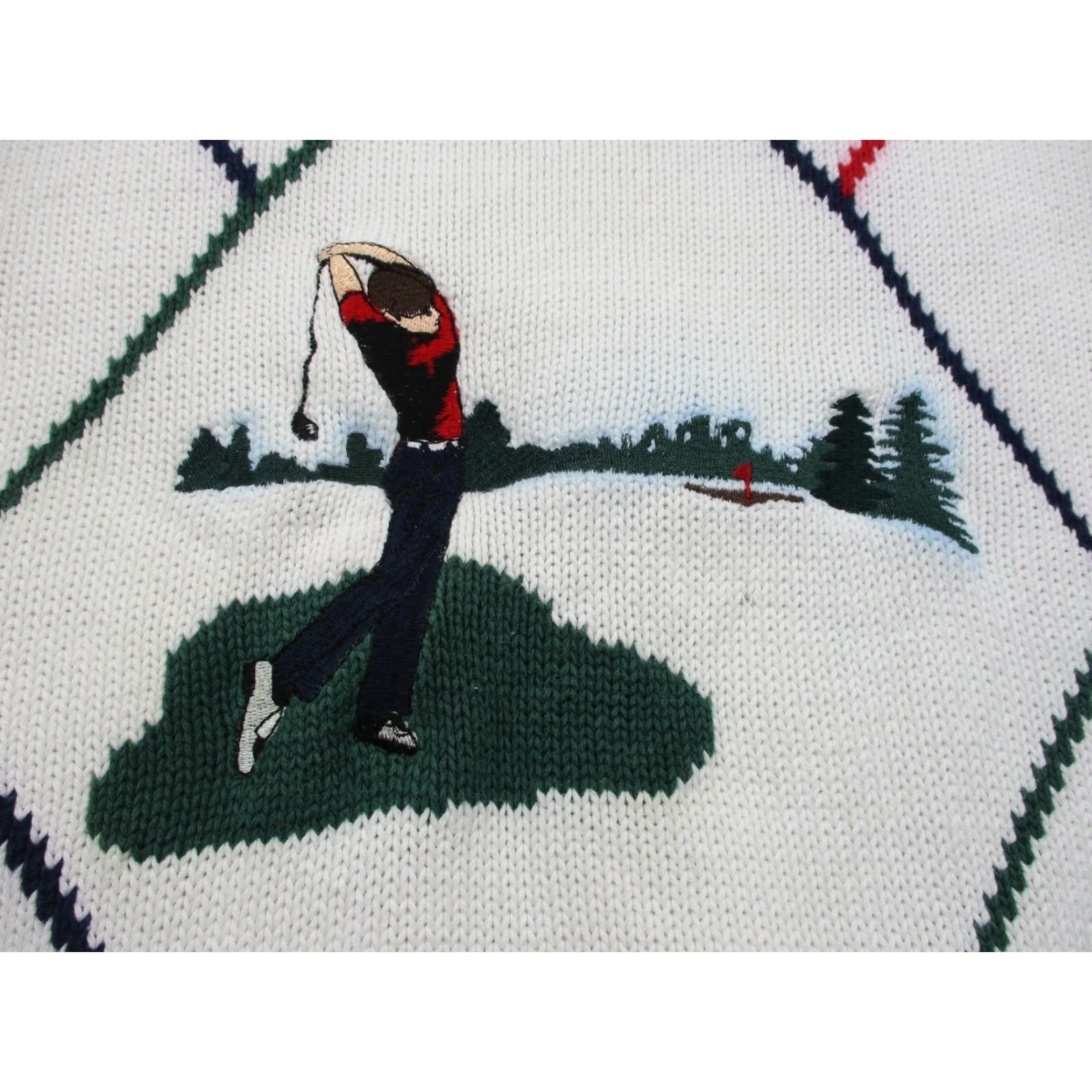 Etro VTG 90s John Ashford Golf Sweater Mens Regular Medium White Argyle Knit Pullover Crew Neck All Seasons Heavyweight ZIP? Size US M / EU 48-50 / 2 - 2 Thumbnail