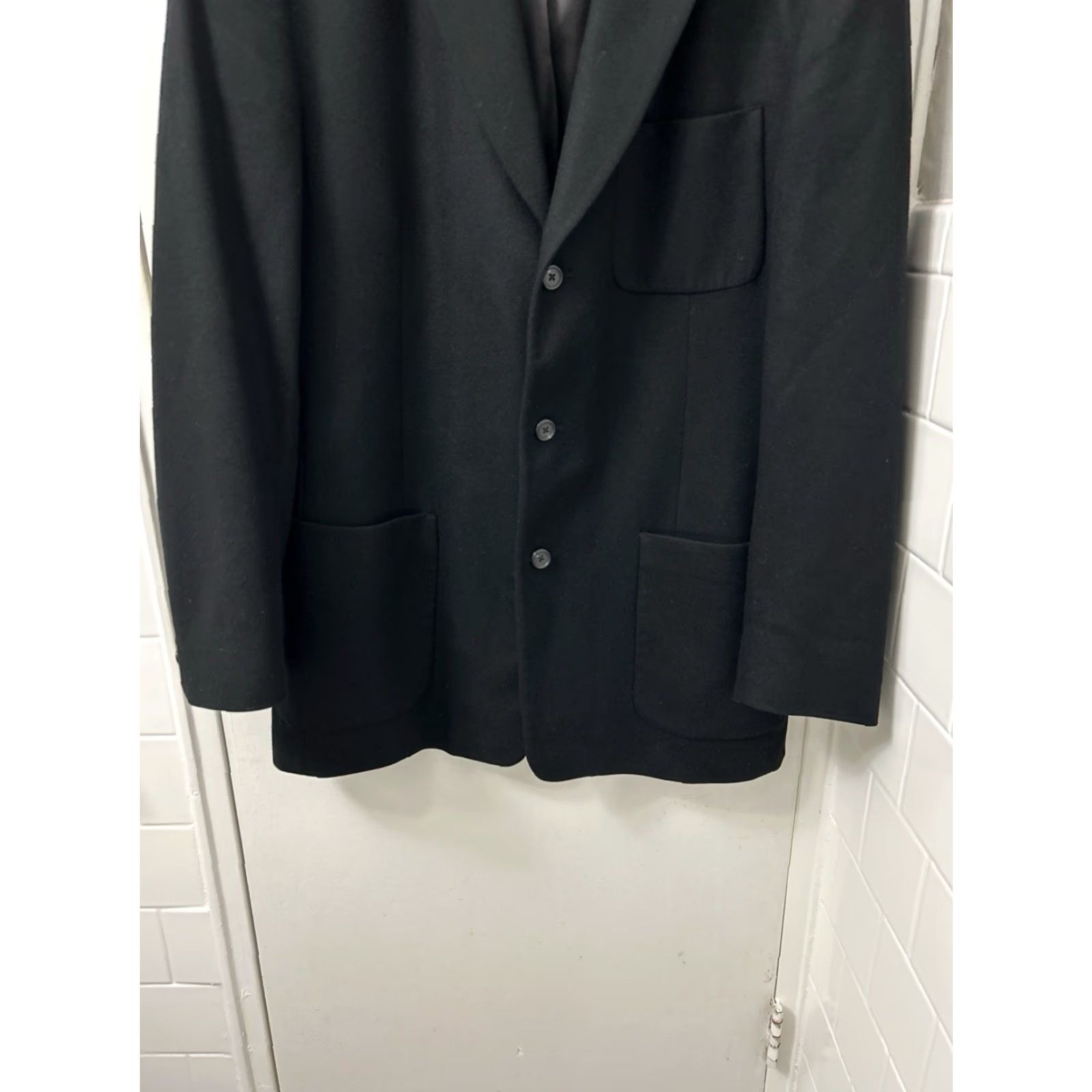 J.Crew VINTAGE J. Crew Blazer Mens 42L Black Wool Acetate 3-Button Notch Lapel Double-Vented Regular Size 42R - 3 Thumbnail