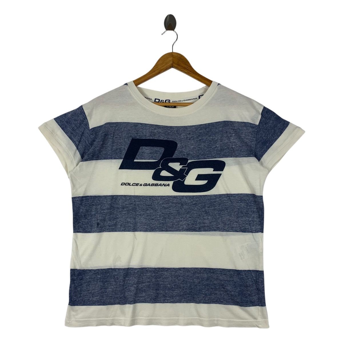 Designer × Dolce & Gabbana DOLCE & GABBANA Spellout stripe women tee Size L / US 10 / IT 46 - 1 Thumbnail