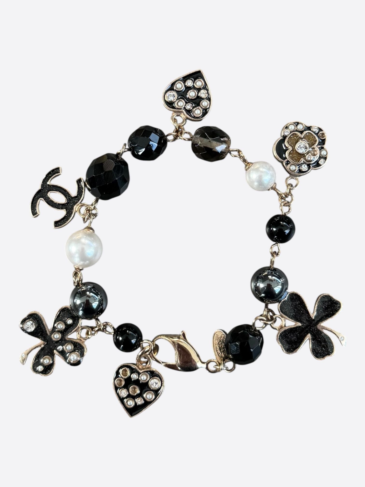 Chanel Chanel Silver & Black CC Faux Pearl Charm Bracelet Size ONE SIZE - 1 Thumbnail