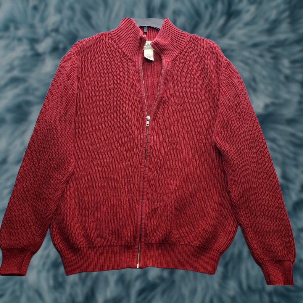 Vintage L.L. Bean Sweater Cardigan Mens Medium Dark Red Chunky Knit Mock Neck Full Zip Size US M / EU 48-50 / 2 - 1 Thumbnail
