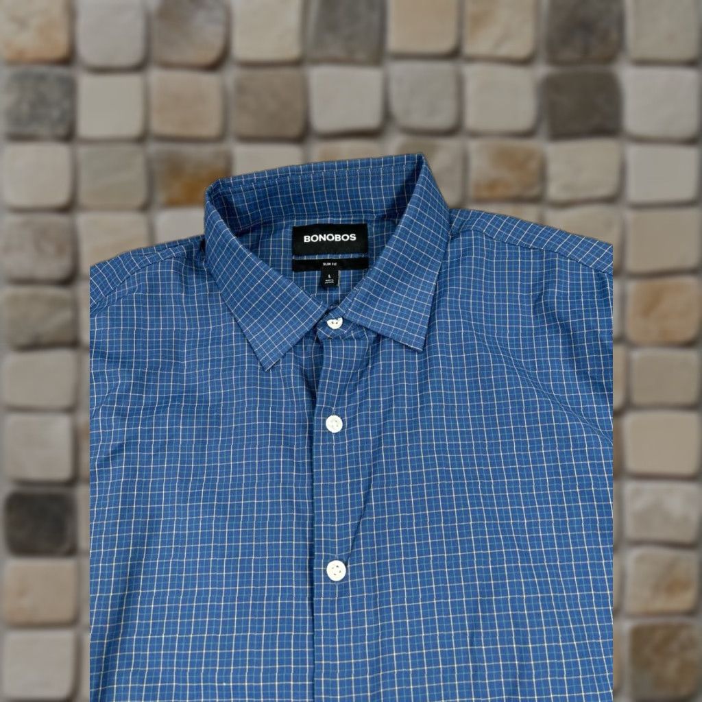 Bonobos Bonobos Shirt Bonobos Mens Large Blue Yellow Button Up Plaid Collared Cotton Woven Casual Slim Regular Size US L / EU 52-54 / 3 - 1 Thumbnail
