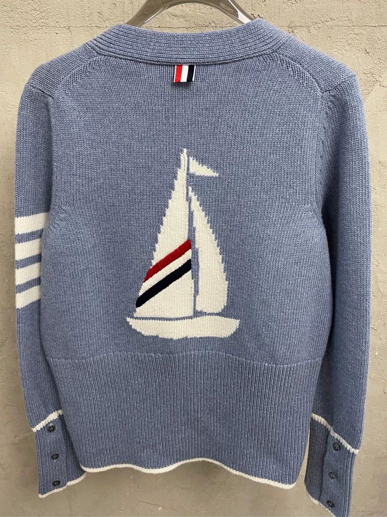 Thom Browne Thom browne Haze blue sailboat four-striped wool cardigan Size XS / US 0-2 / IT 36-38 - 4 Thumbnail
