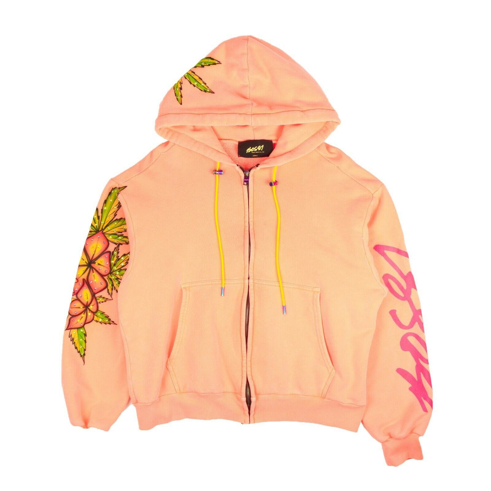 image of Sylvio Bossi Perisan Melon Airbrush Rhinestone Flower Hoodie Size S, Men's