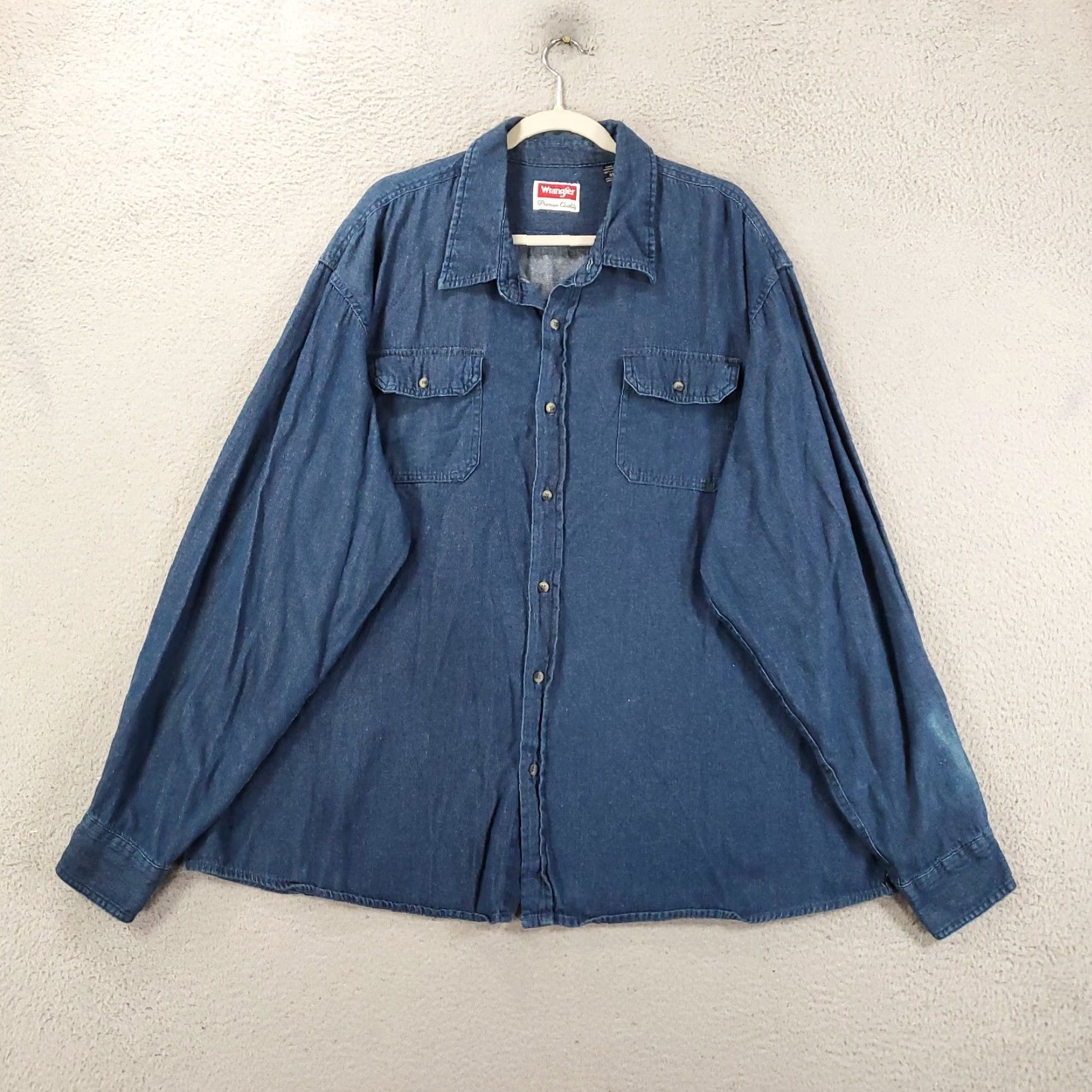 Wrangler VINTAGE Wrangler Button-Up Mens 3XL Denim Chambray Long Sleeve Shirt Blue Size US XXL / EU 58 / 5 - 2 Thumbnail