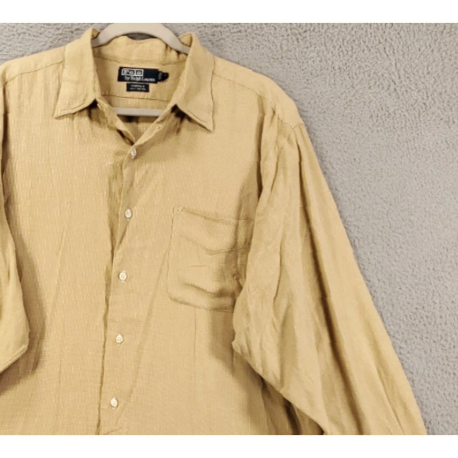 Polo Ralph Lauren VINTAGE Polo Ralph Lauren Warwick Shirt Mens 17 Tan Beige Cotton Button-Up Long Sleeve Collared Pockets Size US XL / EU 56 / 4 - 2 Thumbnail