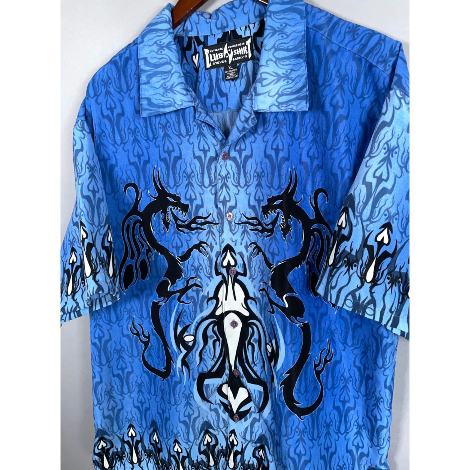 Vintage Y2K Tribal Dragon Motif Shirt Adult XL Blue AOP Camp Collar Retro 2000s Size US XL / EU 56 / 4 - 7 Thumbnail
