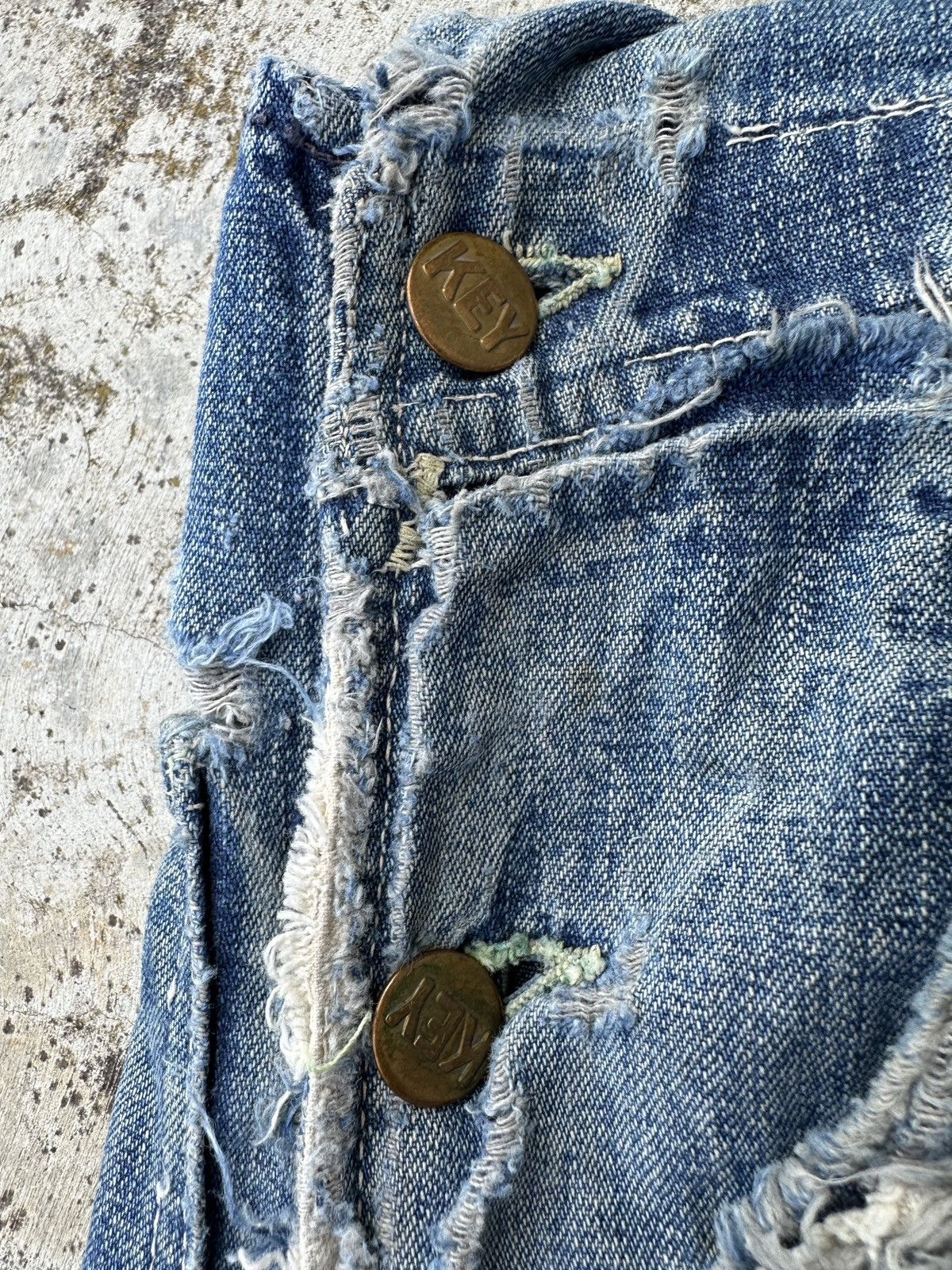 Vintage 50s Trashed Union Selvedge Key Denim patchwork farmer bib Size US 37 - 10 Thumbnail