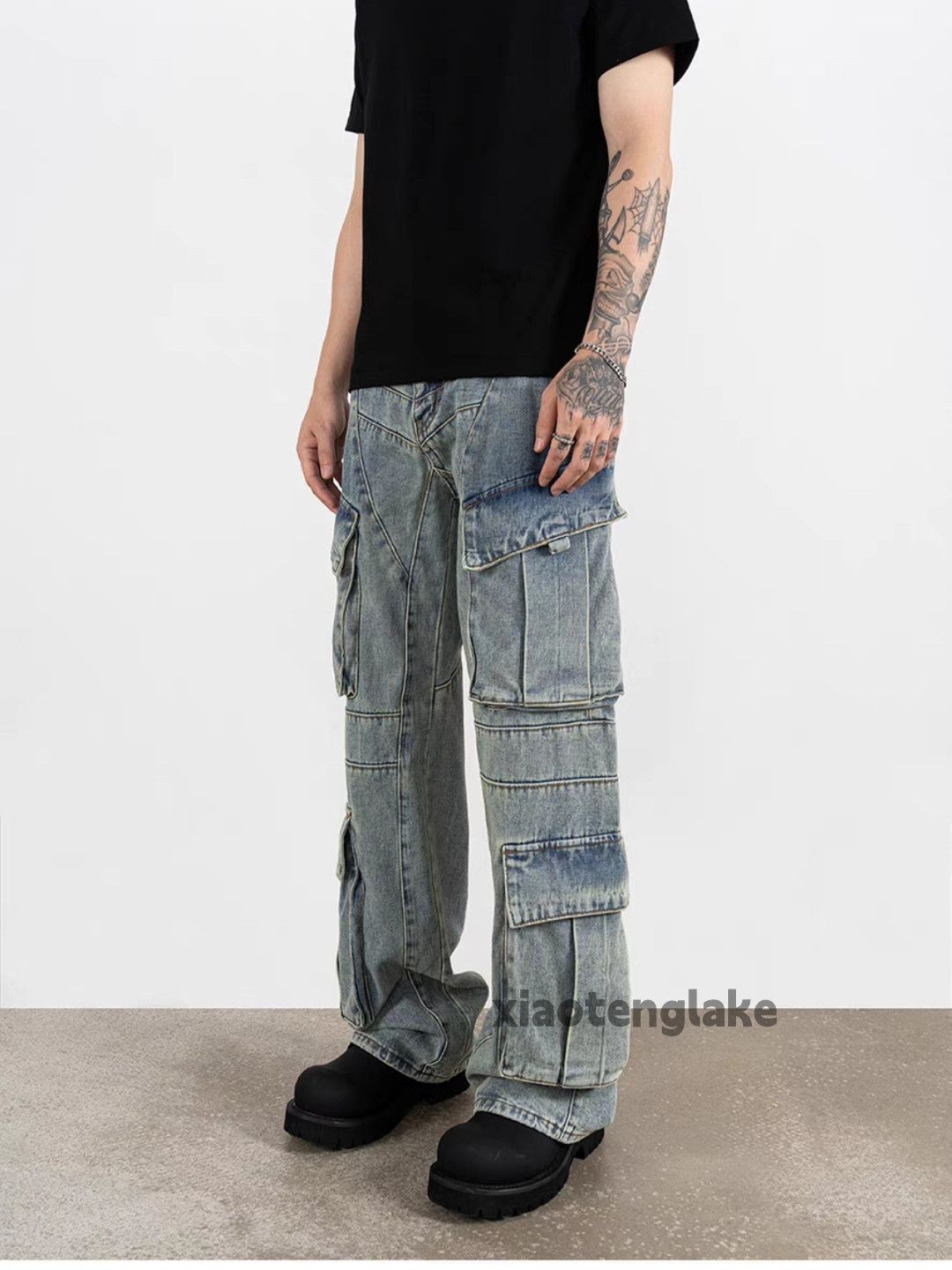 Jean Utility washed faded loose baggy skate hiphop cargo jeans Size US 32 / EU 48 - 3 Thumbnail