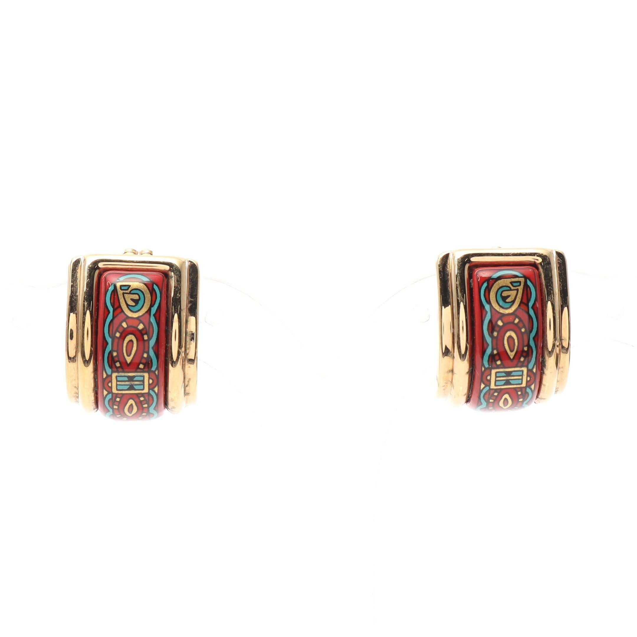Hermes Hermes Enamel Earrings Gp Cloisonne Platinum Red Multicolor Size ONE SIZE - 1 Thumbnail