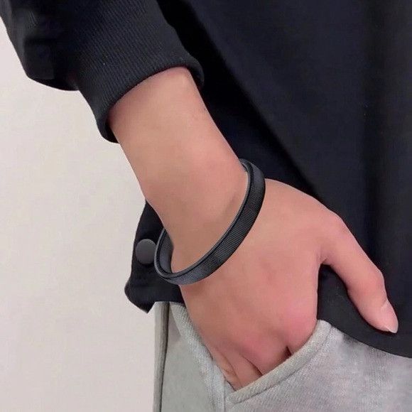 Other Men Stainless Steel Style Elastic Metal Armband Bracelet (B) Size ONE SIZE - 2 Thumbnail