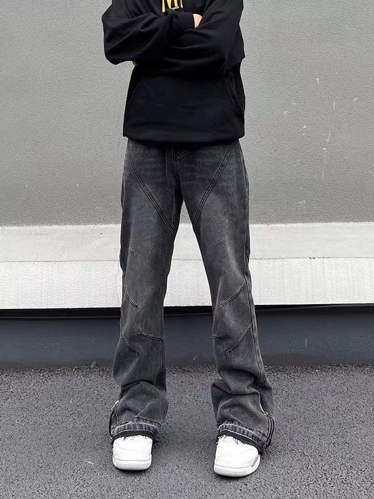 Japanese Brand × Jean Retro street grunge washed zippered micro-flare jeans Size US 33 - 1 Thumbnail