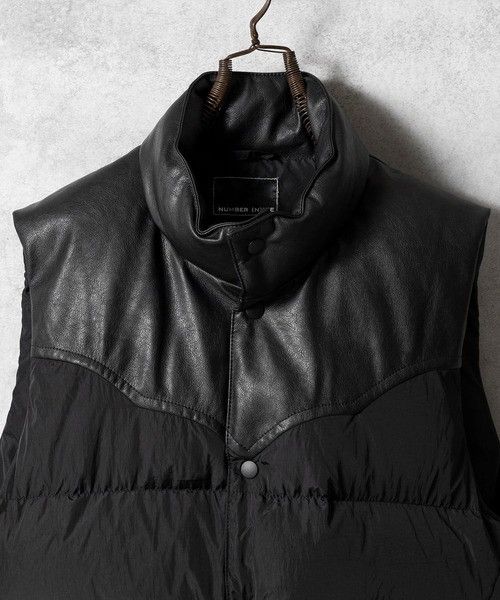 Number (N)ine Number nine COMBINATION DOWN VEST Nylon Leather Size US L / EU 52-54 / 3 - 2 Thumbnail