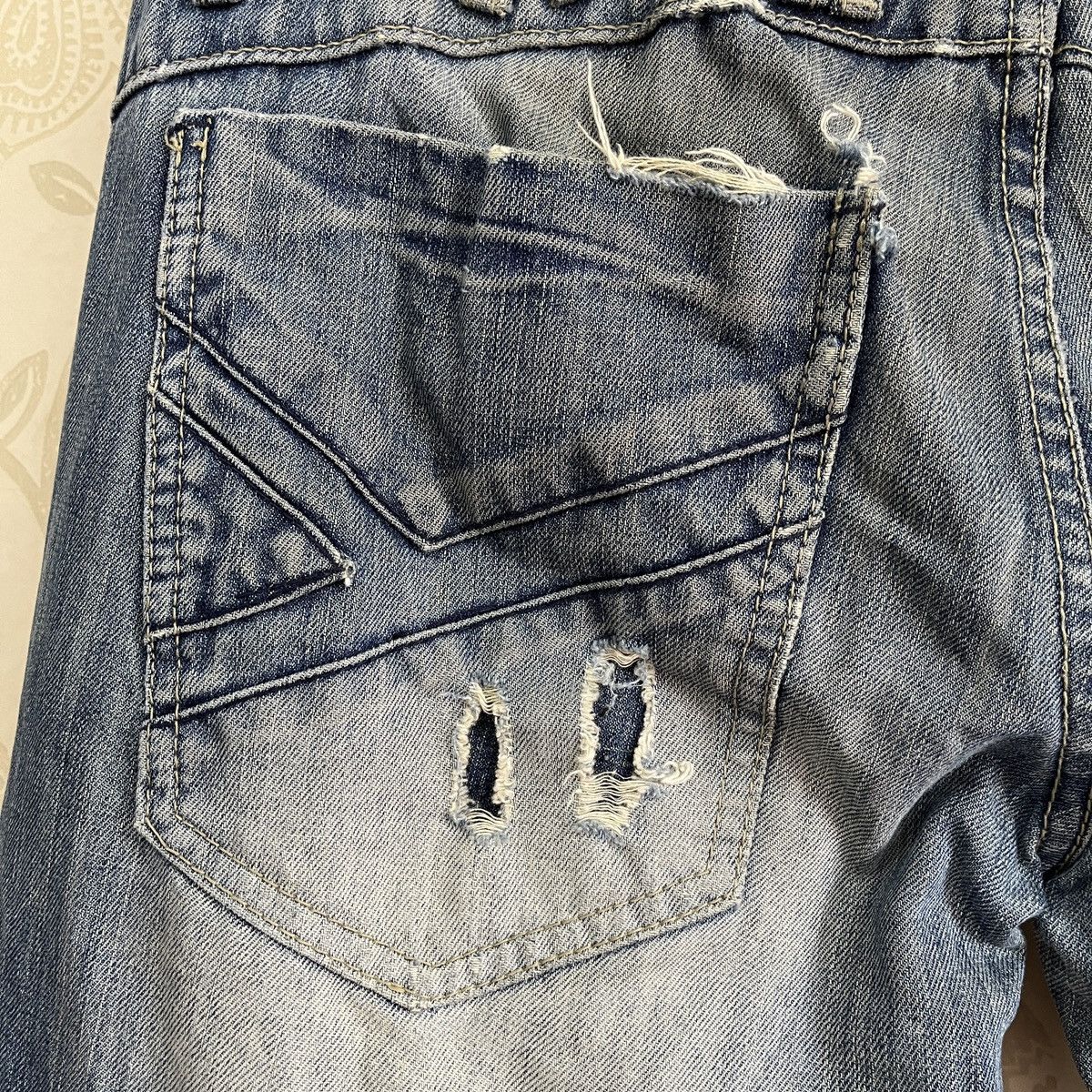 Japanese Brand Distressed Double Knee Japan Denim Double Waist Size US 33 - 14 Thumbnail