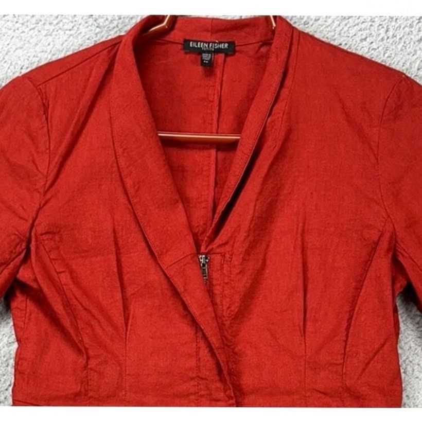 Eileen Fisher VINTAGE Eileen Fisher Blazer Shirt Womens 2P Petite Red Linen Blend Zip Up Blazer Jacket Short Sleeve Casual Business Travel Womens Size XXS / US 00 / IT 34 - 4 Thumbnail
