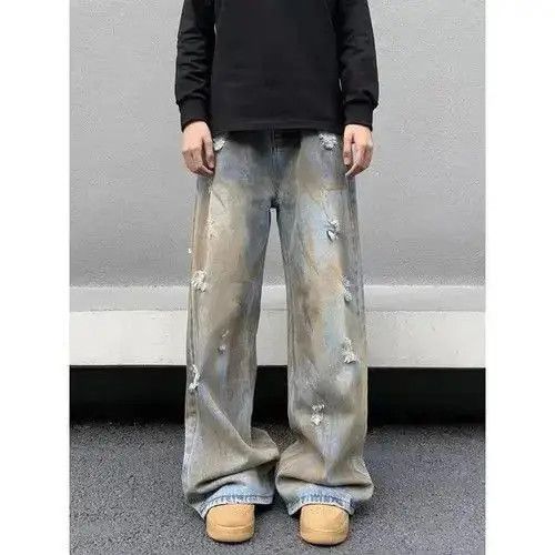 Japanese Brand Hole Tie-dye Distress Wide Leg Jeans Size US 32 / EU 48 - 5 Thumbnail