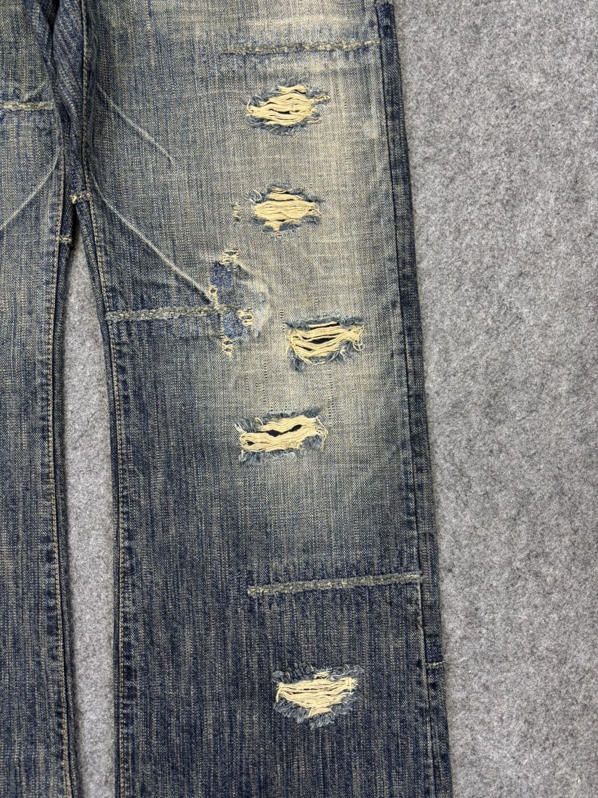 Japanese Brand 💥Insane Patchwork Style💥Bartack Distressed Denim K24 Size US 31 - 5 Thumbnail