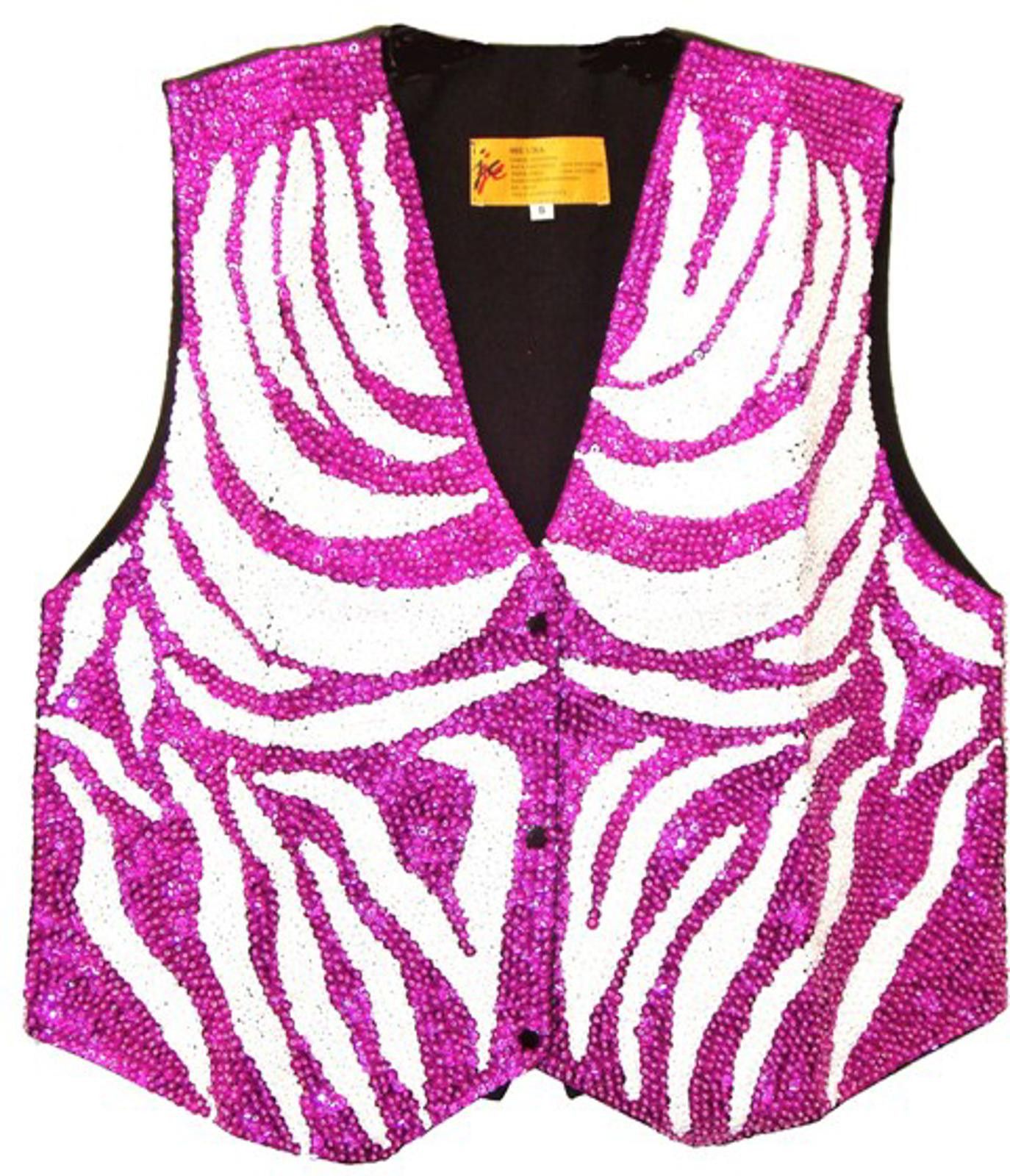 Designer Sequin Vest WHITE FUSHIA Zebra Combination Size ONE SIZE - 1 Preview