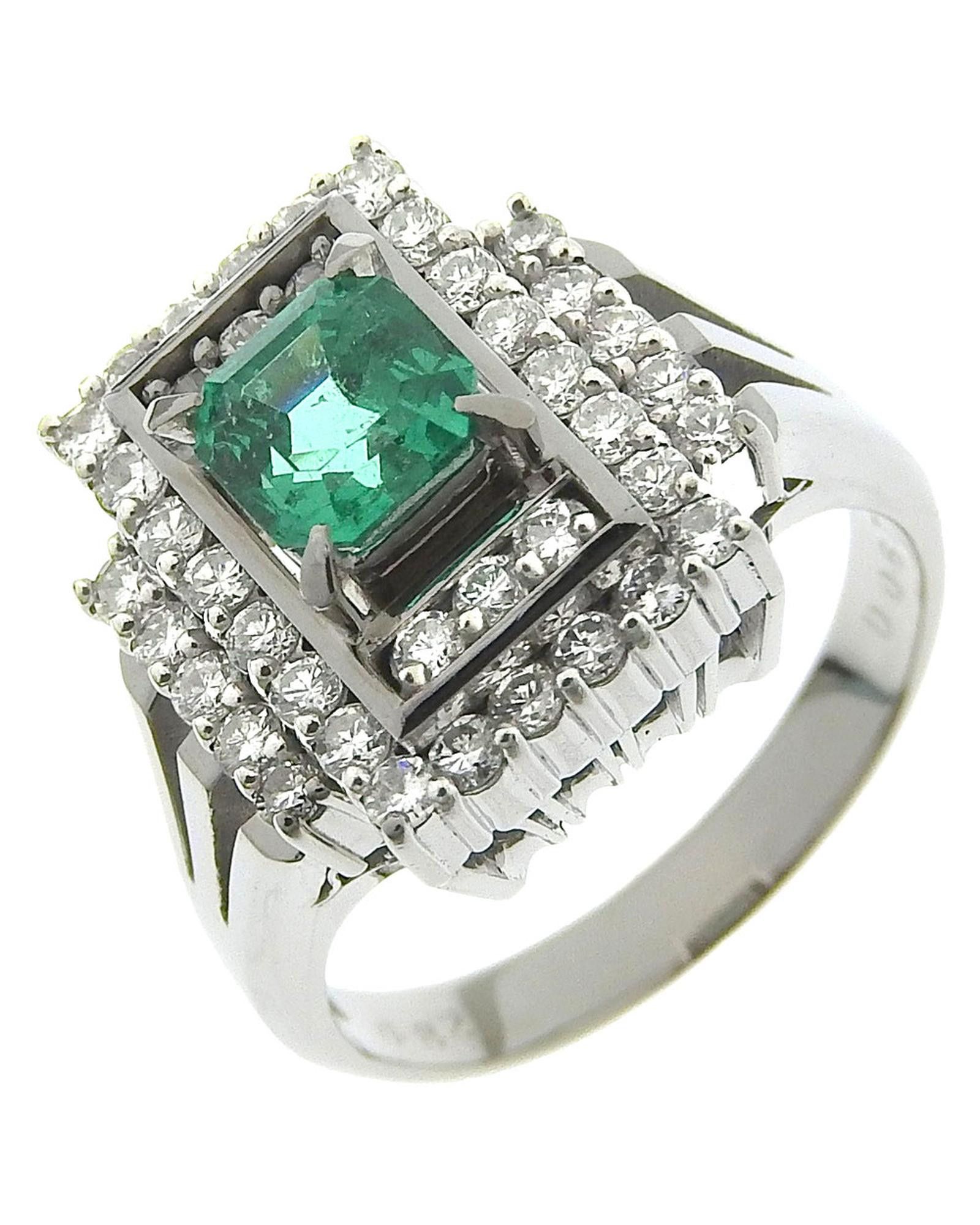 image of Green Platinum Emerald Ring, Women's