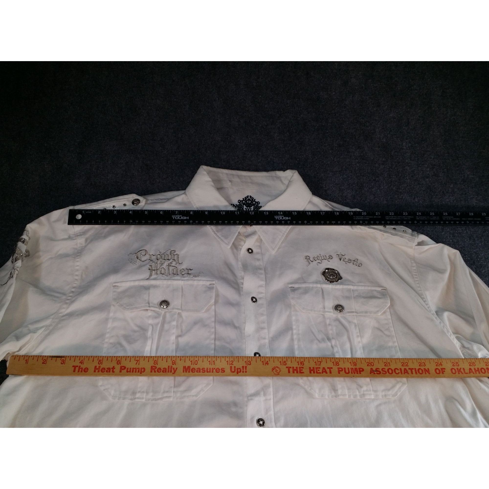 Other Crown Holder Button UP Shirt Men Sz 3XL White Rhinestone Emb Size US XXL / EU 58 / 5 - 4 Thumbnail