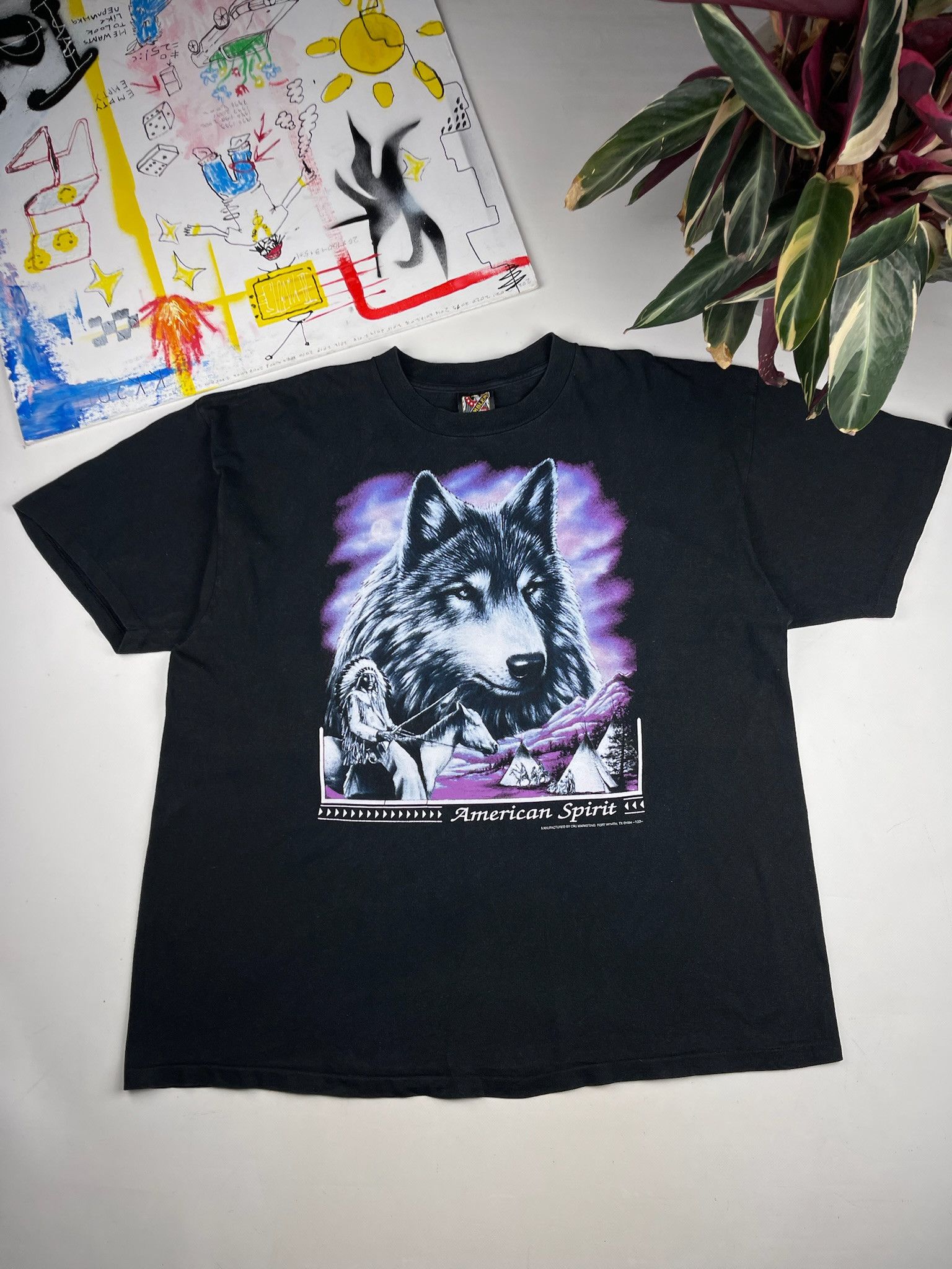 Band Tees Vintage 1990 3D Emblem American Spirit Wolf Printed T Shirt Size US XXL / EU 58 / 5 - 1 Thumbnail