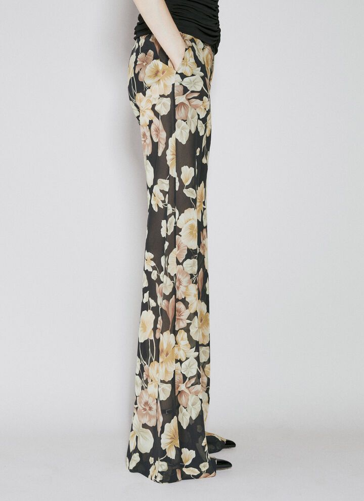 Saint Laurent Paris o1bcso1str1224 Flared Pants In Floral Silk Runway in Black Size 25" / US 0 / IT 36 - 3 Thumbnail